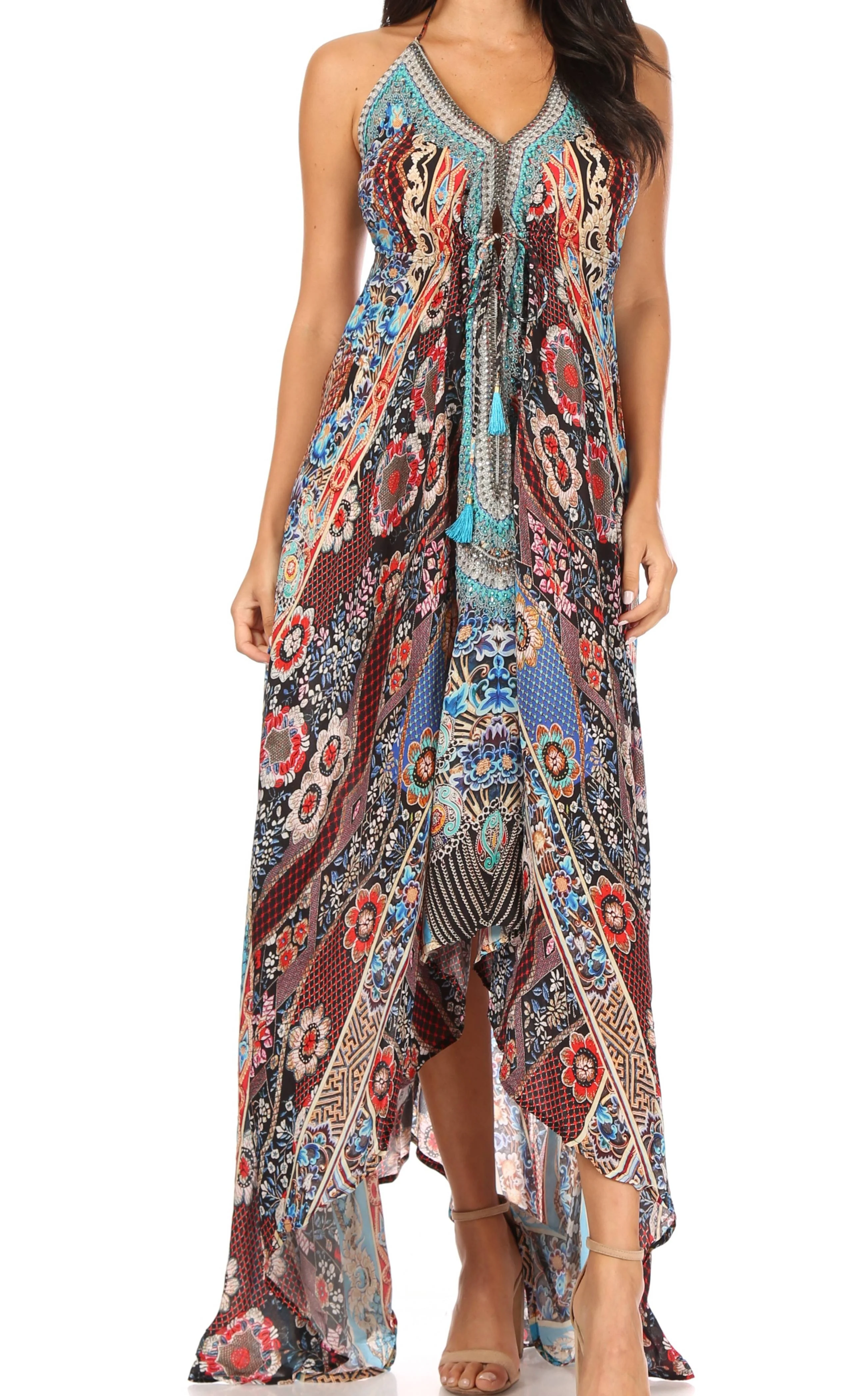 Sakkas Lizi Womens Maxi High-low Halter Handkerchief Long Dress Beach Party - Image 132
