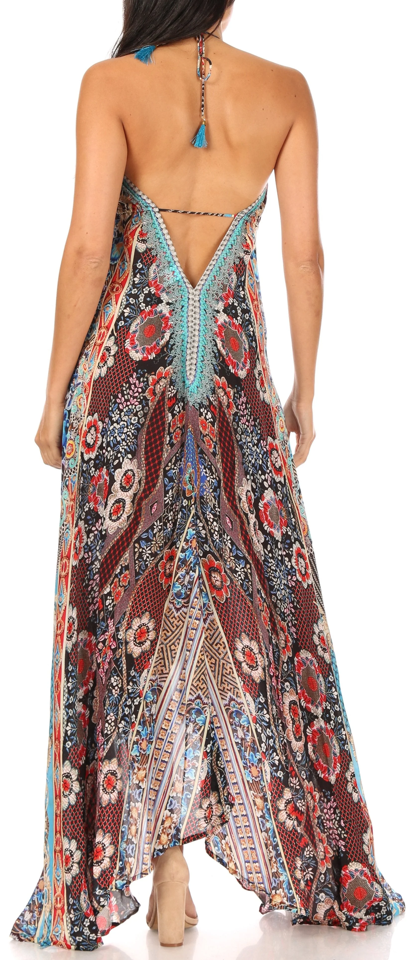 Sakkas Lizi Womens Maxi High-low Halter Handkerchief Long Dress Beach Party - Image 133