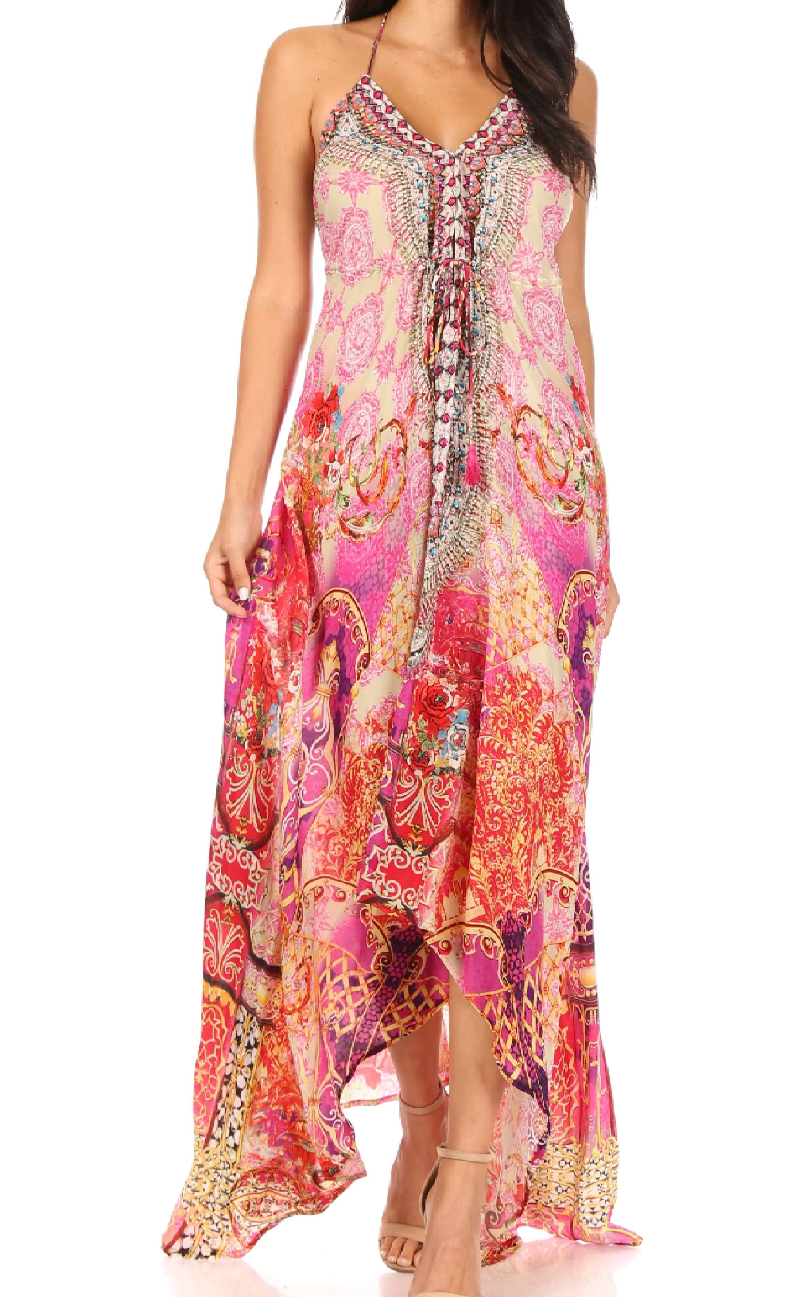 Sakkas Lizi Womens Maxi High-low Halter Handkerchief Long Dress Beach Party - Image 140