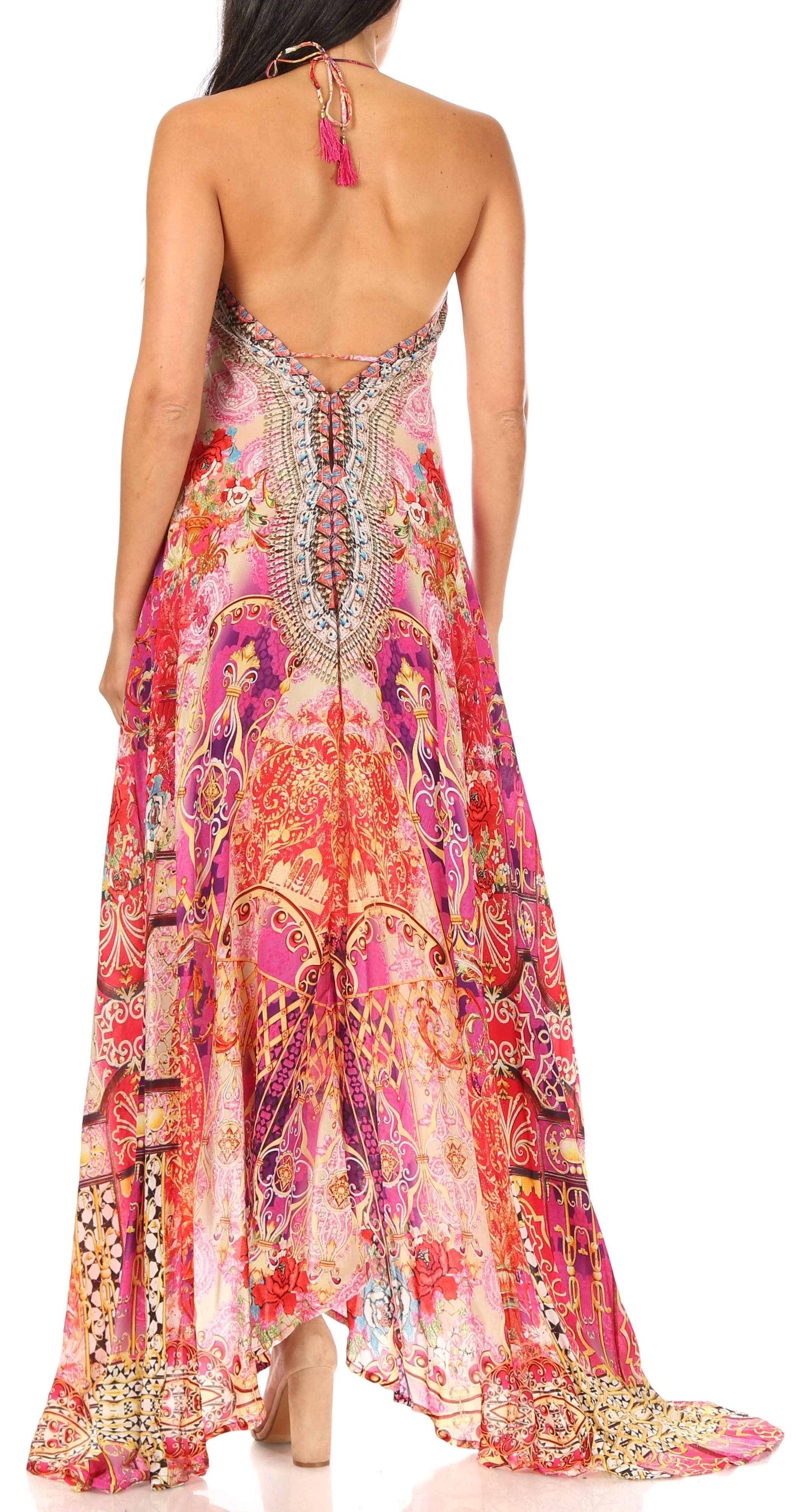 Sakkas Lizi Womens Maxi High-low Halter Handkerchief Long Dress Beach Party - Image 141