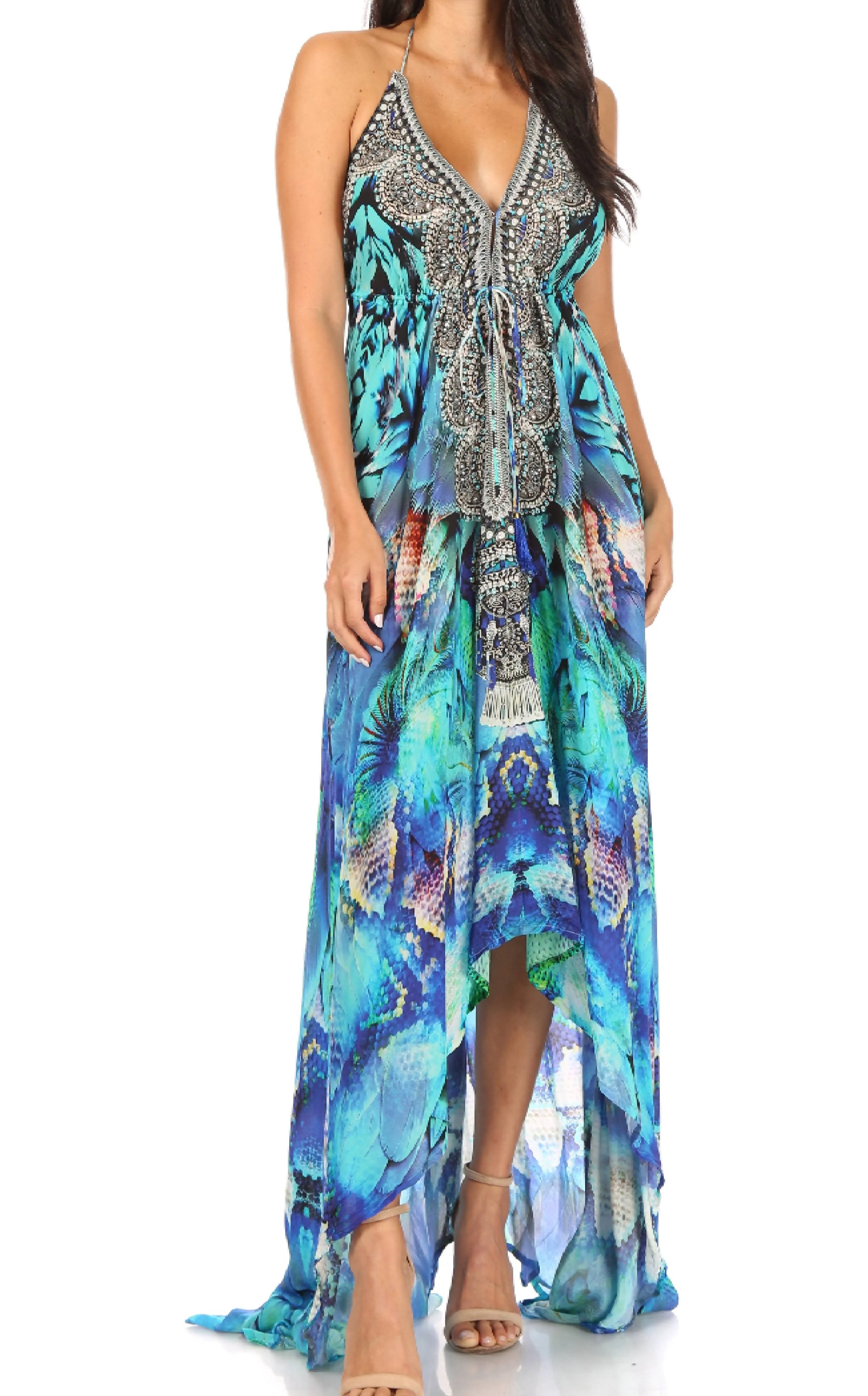 Sakkas Lizi Womens Maxi High-low Halter Handkerchief Long Dress Beach Party - Image 144