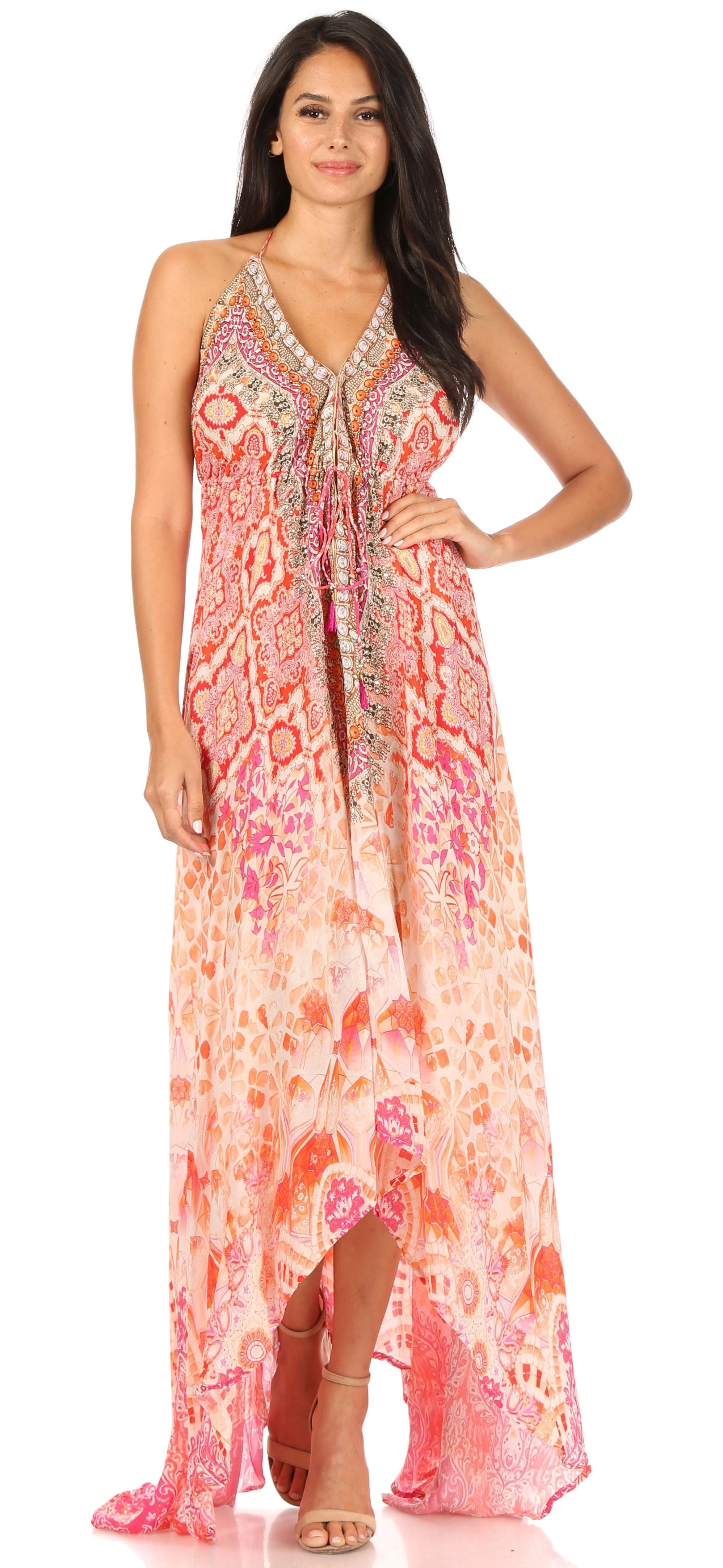 Sakkas Lizi Womens Maxi High-low Halter Handkerchief Long Dress Beach Party - Image 150