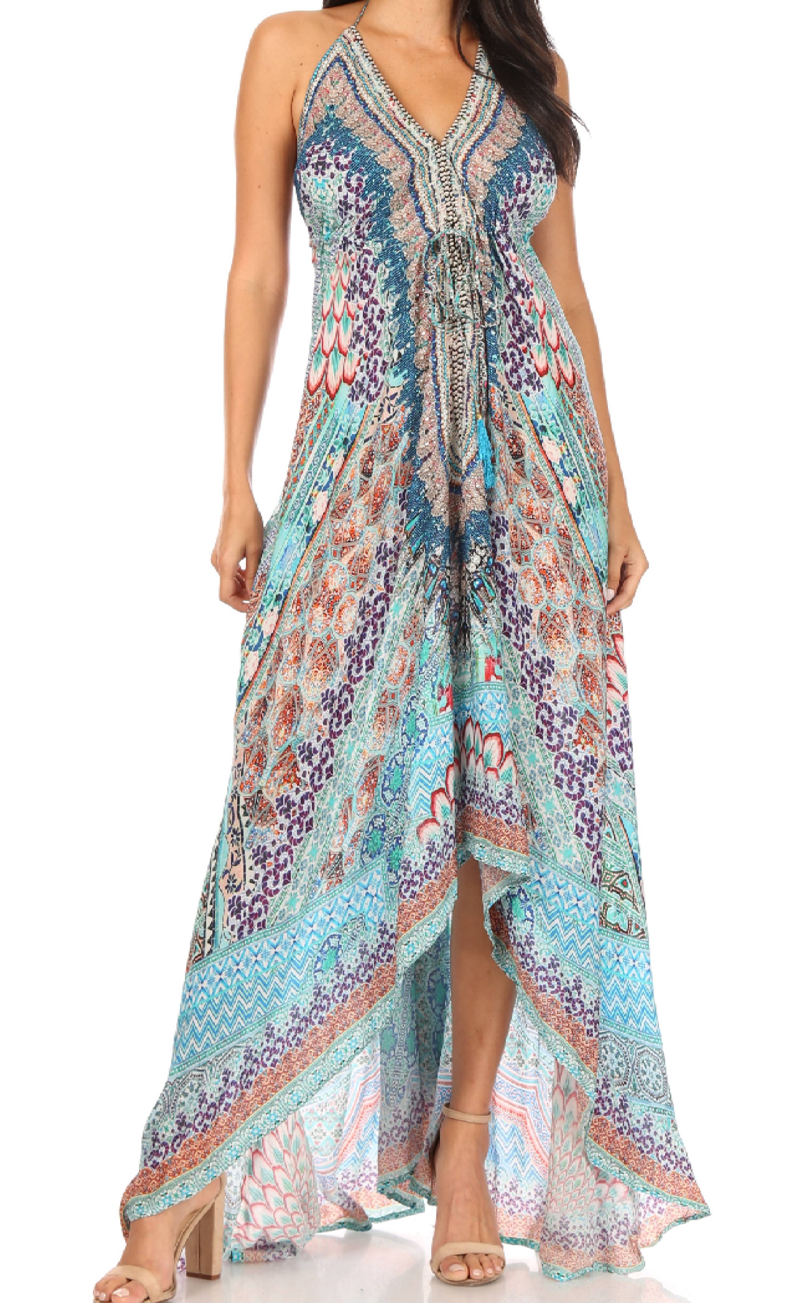 Sakkas Lizi Womens Maxi High-low Halter Handkerchief Long Dress Beach Party - Image 151
