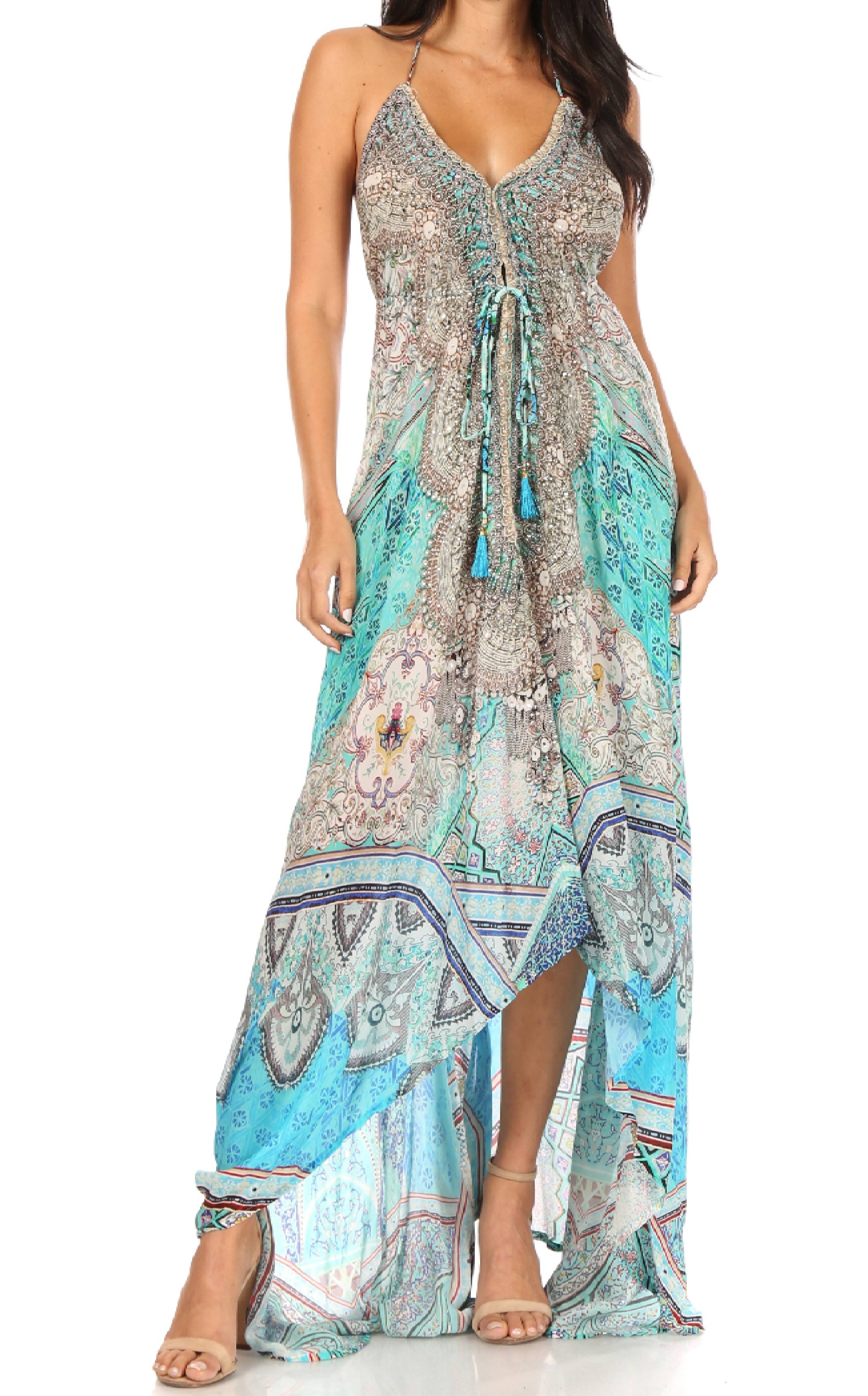 Sakkas Lizi Womens Maxi High-low Halter Handkerchief Long Dress Beach Party - Image 153
