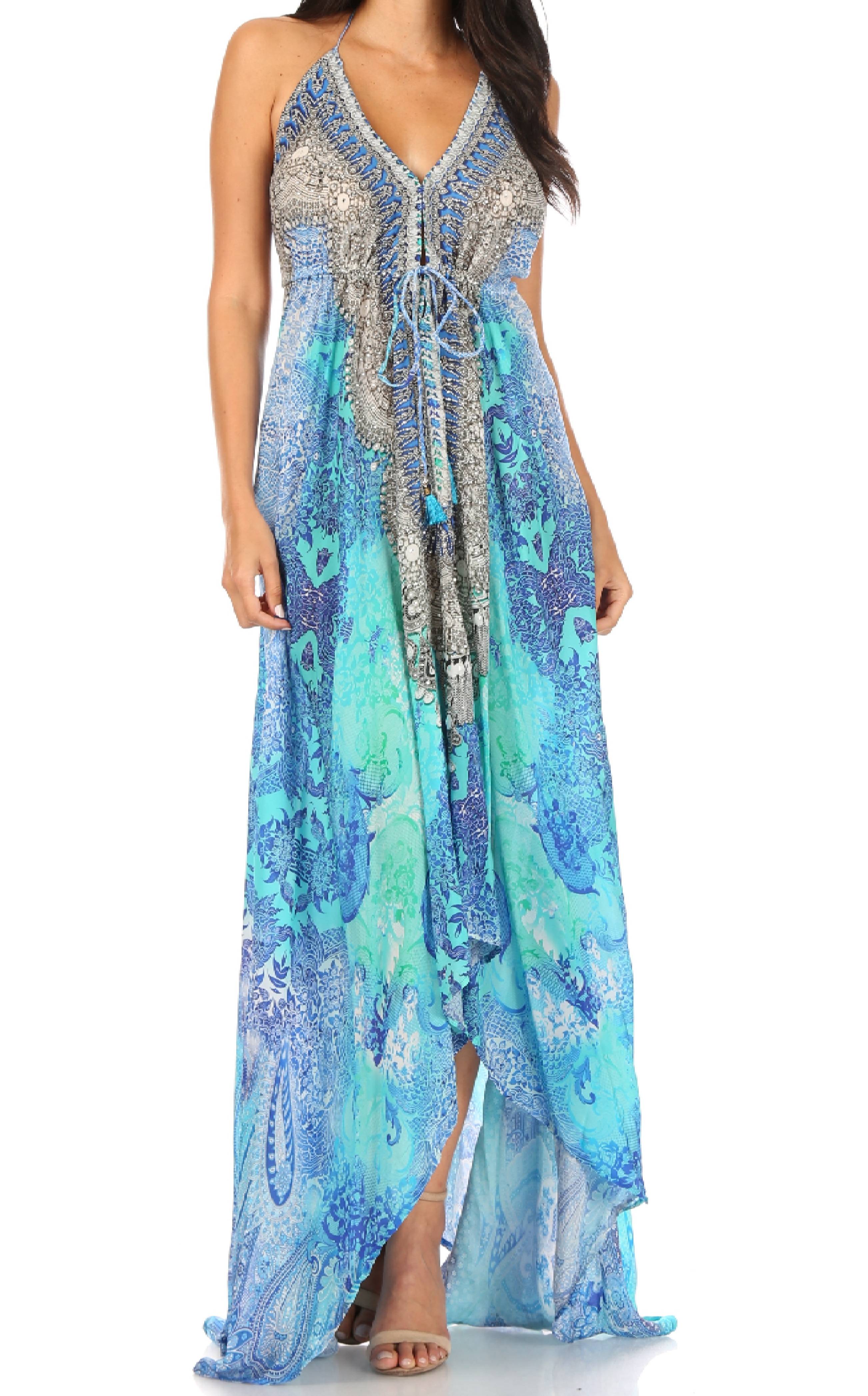 Sakkas Lizi Womens Maxi High-low Halter Handkerchief Long Dress Beach Party - Image 159