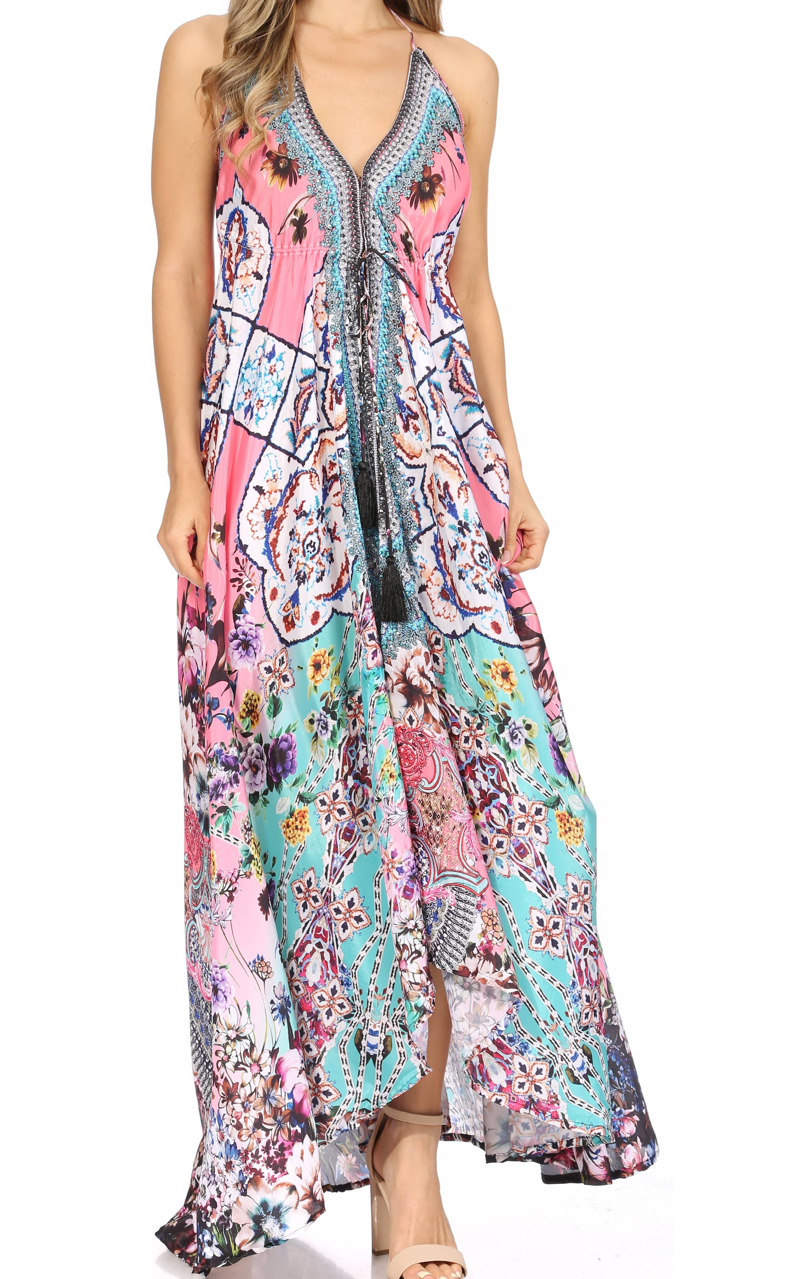 Sakkas Lizi Womens Maxi High-low Halter Handkerchief Long Dress Beach Party - Image 165
