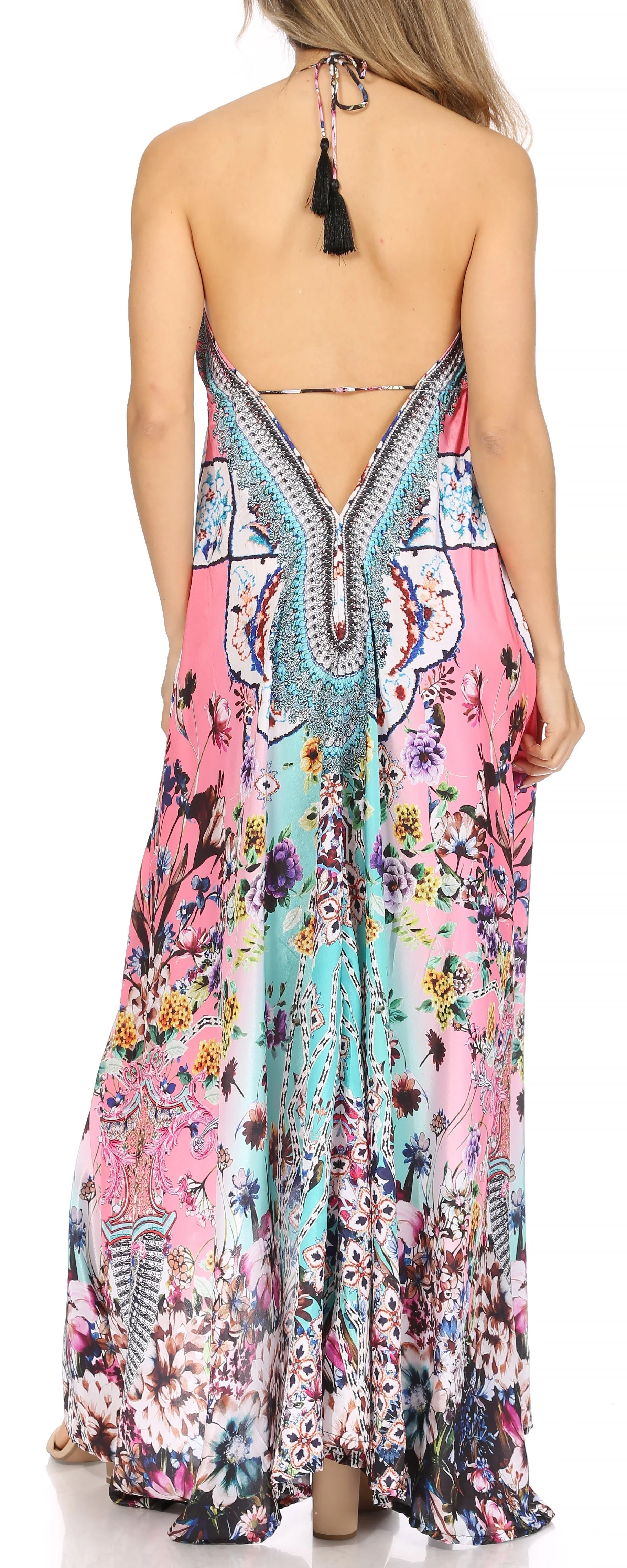 Sakkas Lizi Womens Maxi High-low Halter Handkerchief Long Dress Beach Party - Image 166