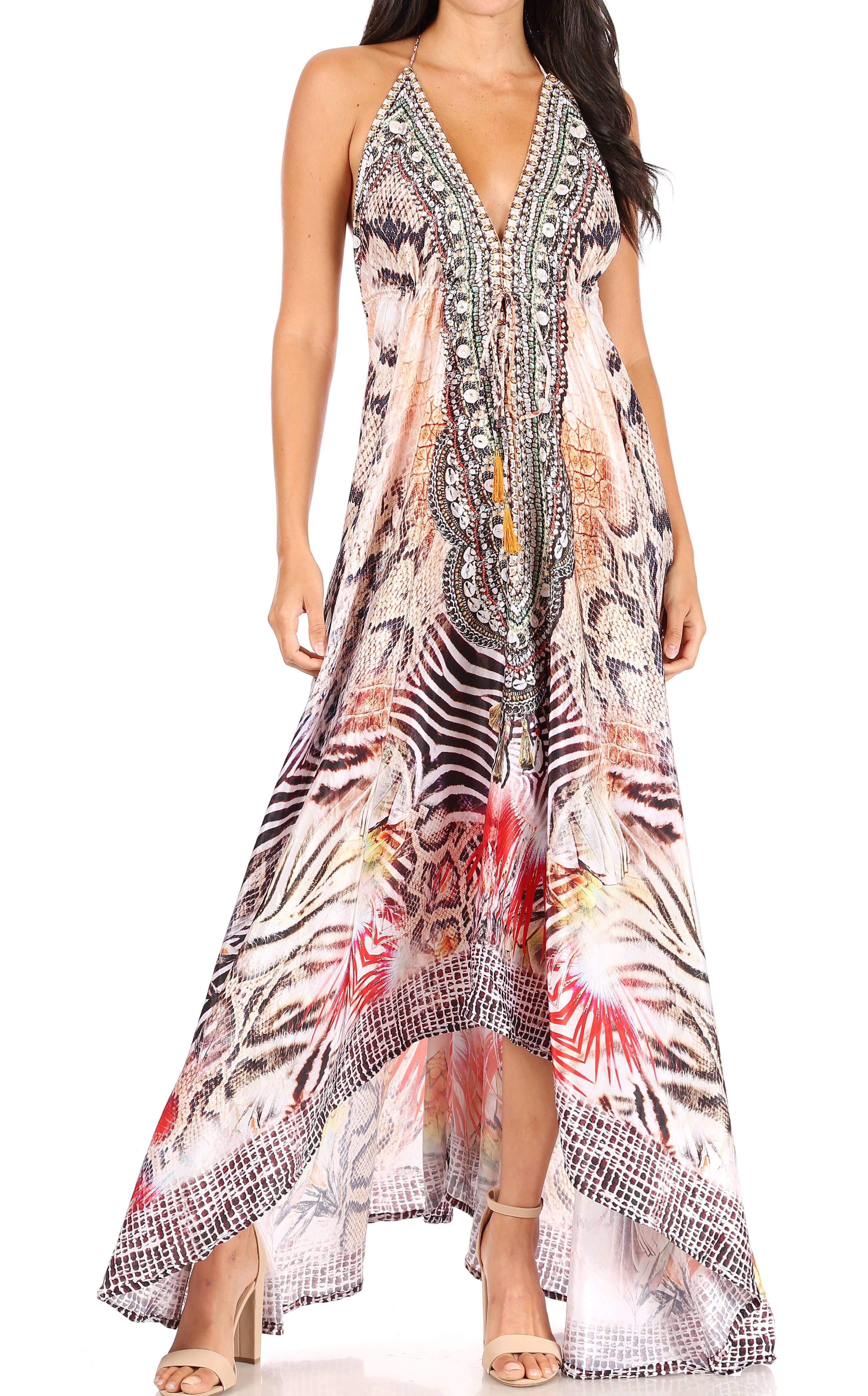 Sakkas Lizi Womens Maxi High-low Halter Handkerchief Long Dress Beach Party - Image 169