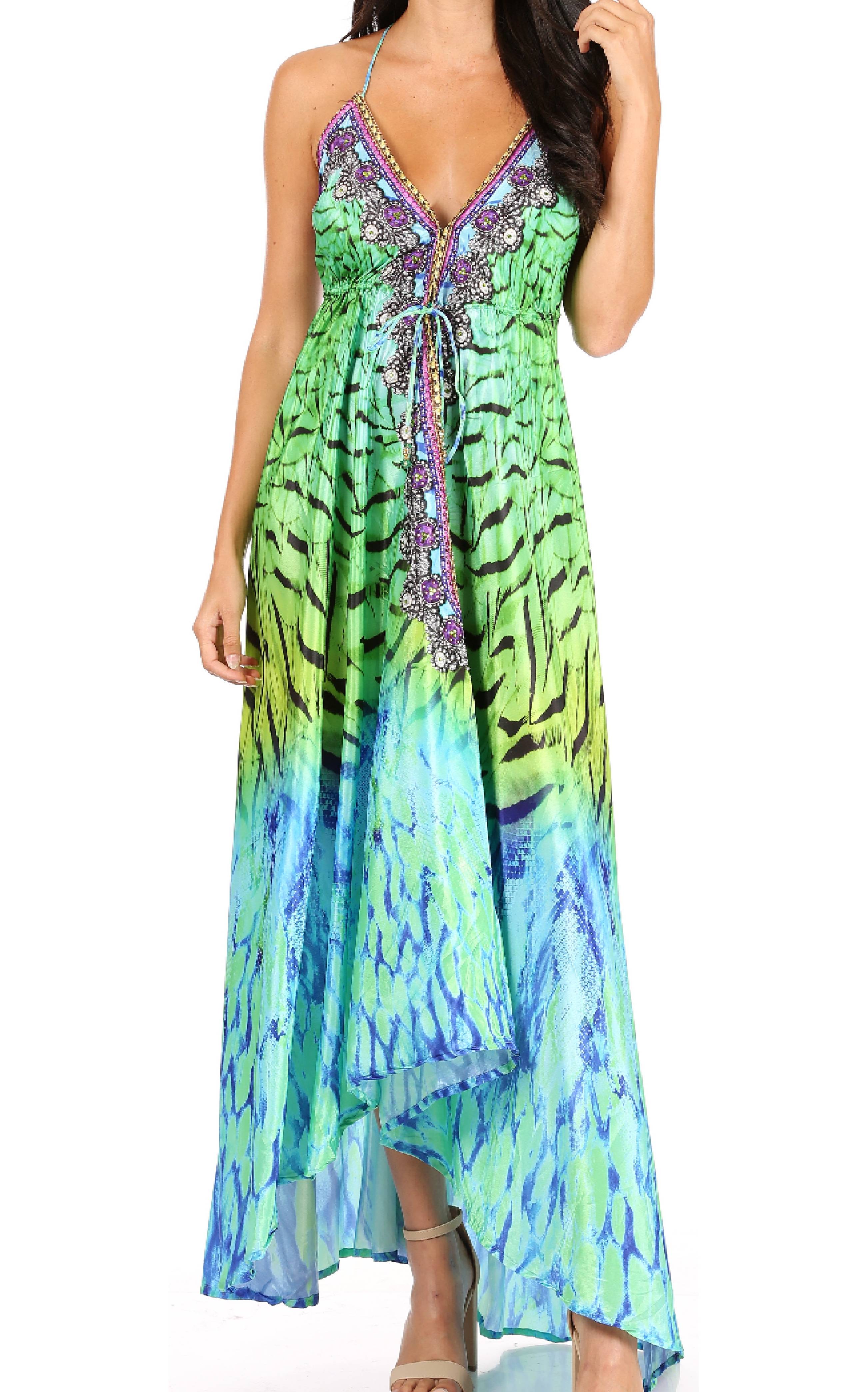 Sakkas Lizi Womens Maxi High-low Halter Handkerchief Long Dress Beach Party - Image 181