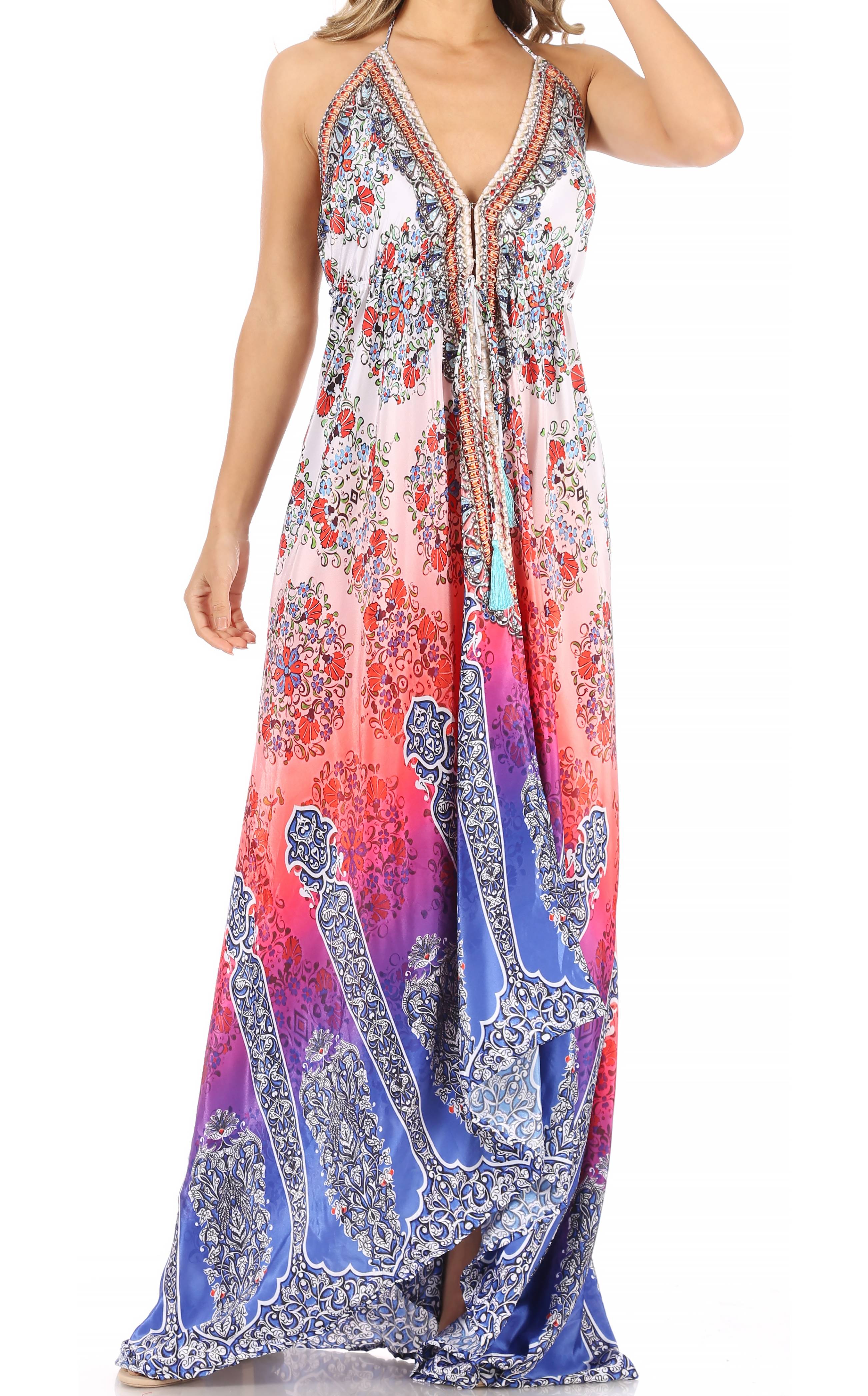 Sakkas Lizi Womens Maxi High-low Halter Handkerchief Long Dress Beach Party - Image 188