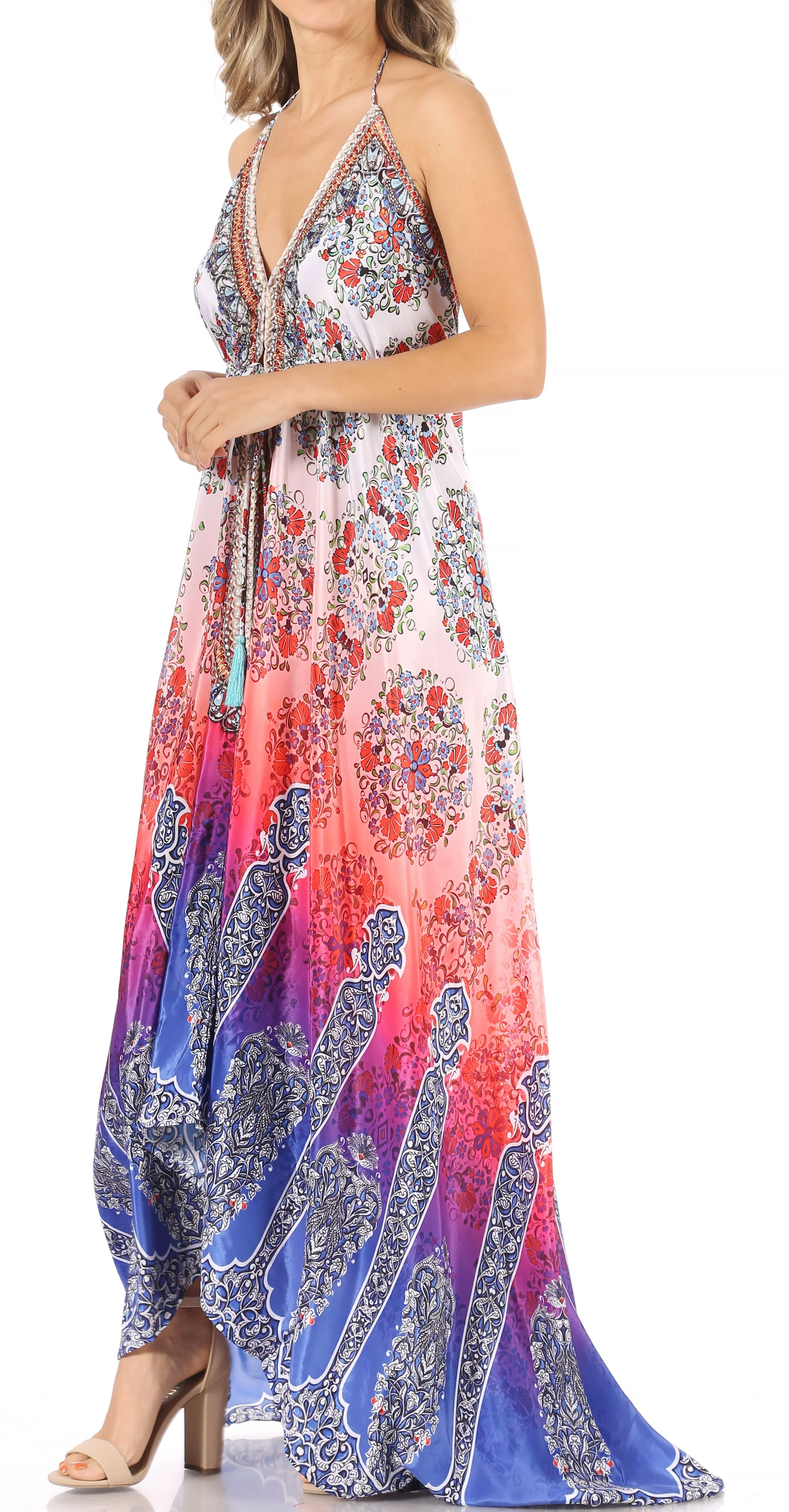 Sakkas Lizi Womens Maxi High-low Halter Handkerchief Long Dress Beach Party - Image 190