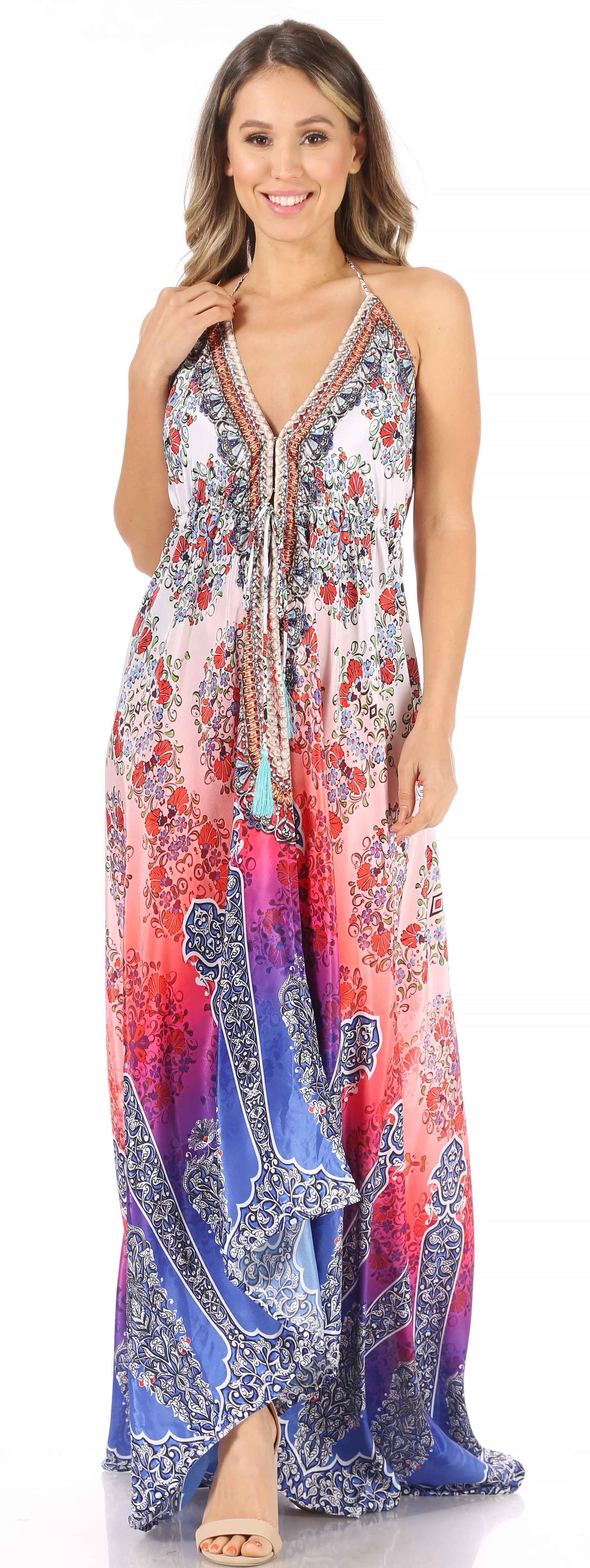 Sakkas Lizi Womens Maxi High-low Halter Handkerchief Long Dress Beach Party - Image 192