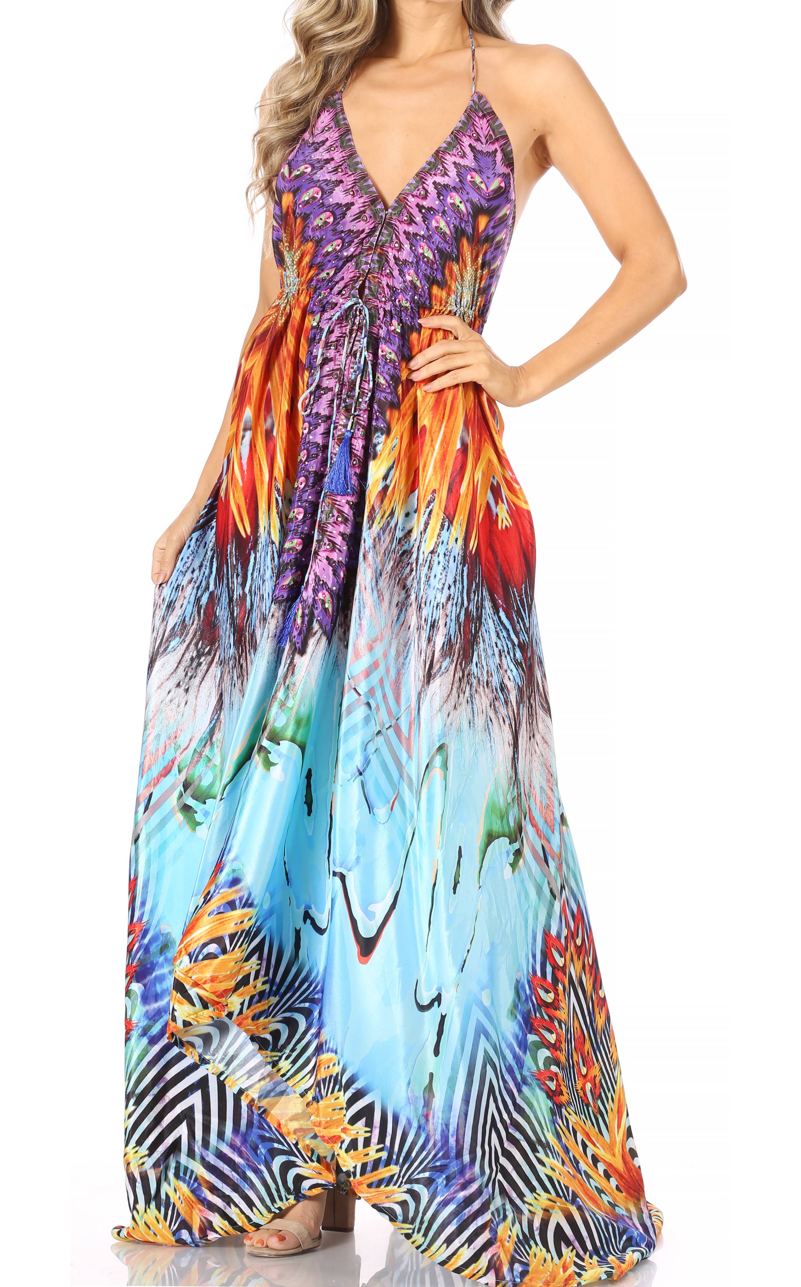 Sakkas Lizi Womens Maxi High-low Halter Handkerchief Long Dress Beach Party - Image 198