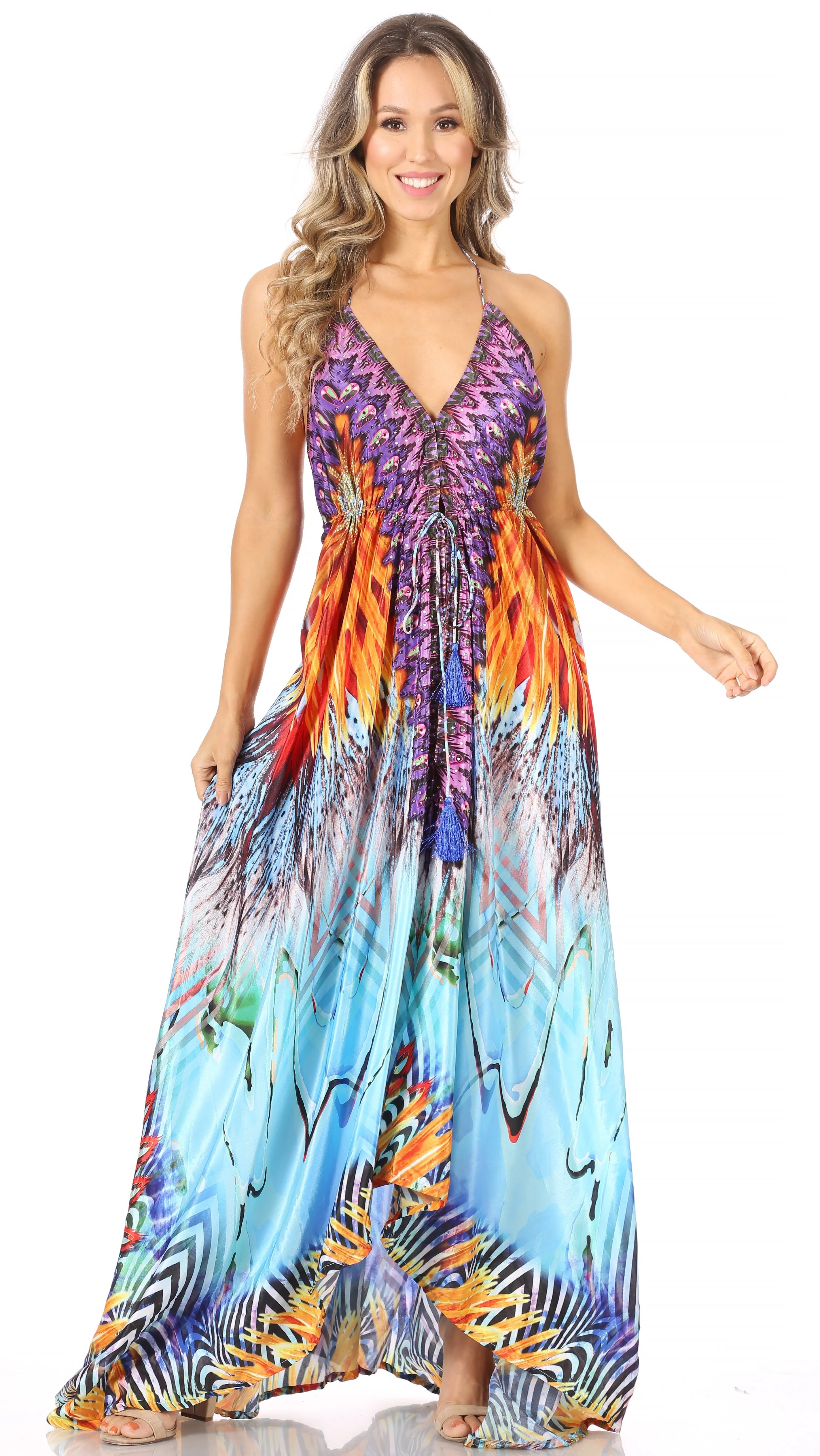 Sakkas Lizi Womens Maxi High-low Halter Handkerchief Long Dress Beach Party - Image 202
