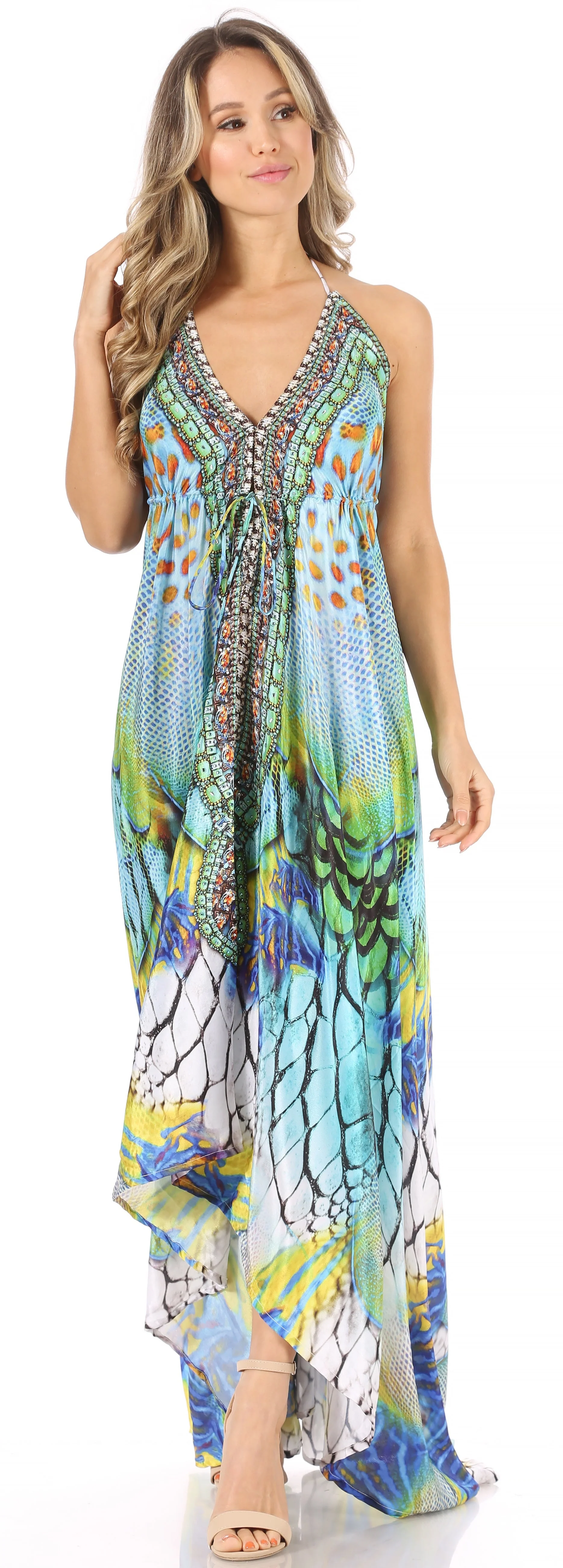 Sakkas Lizi Womens Maxi High-low Halter Handkerchief Long Dress Beach Party - Image 207