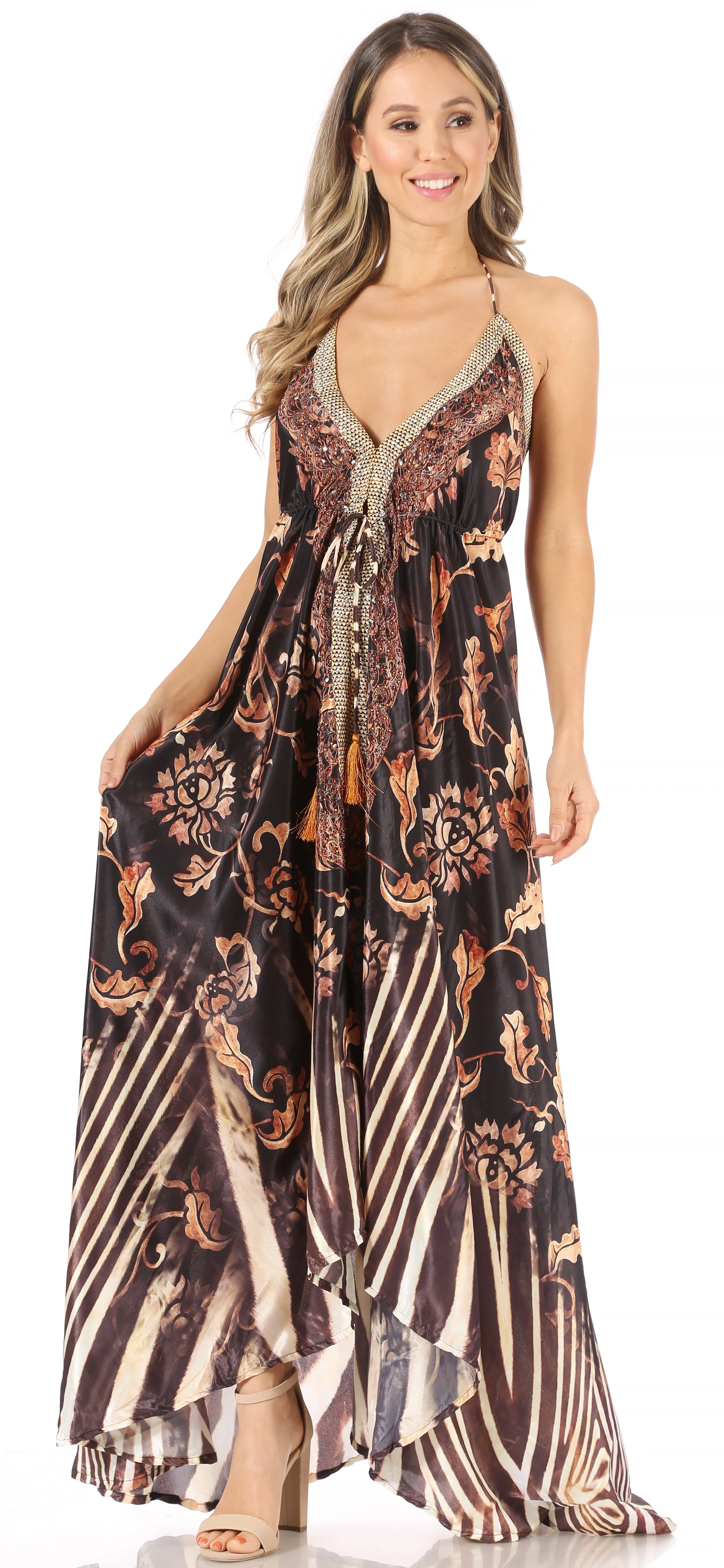 Sakkas Lizi Womens Maxi High-low Halter Handkerchief Long Dress Beach Party - Image 212