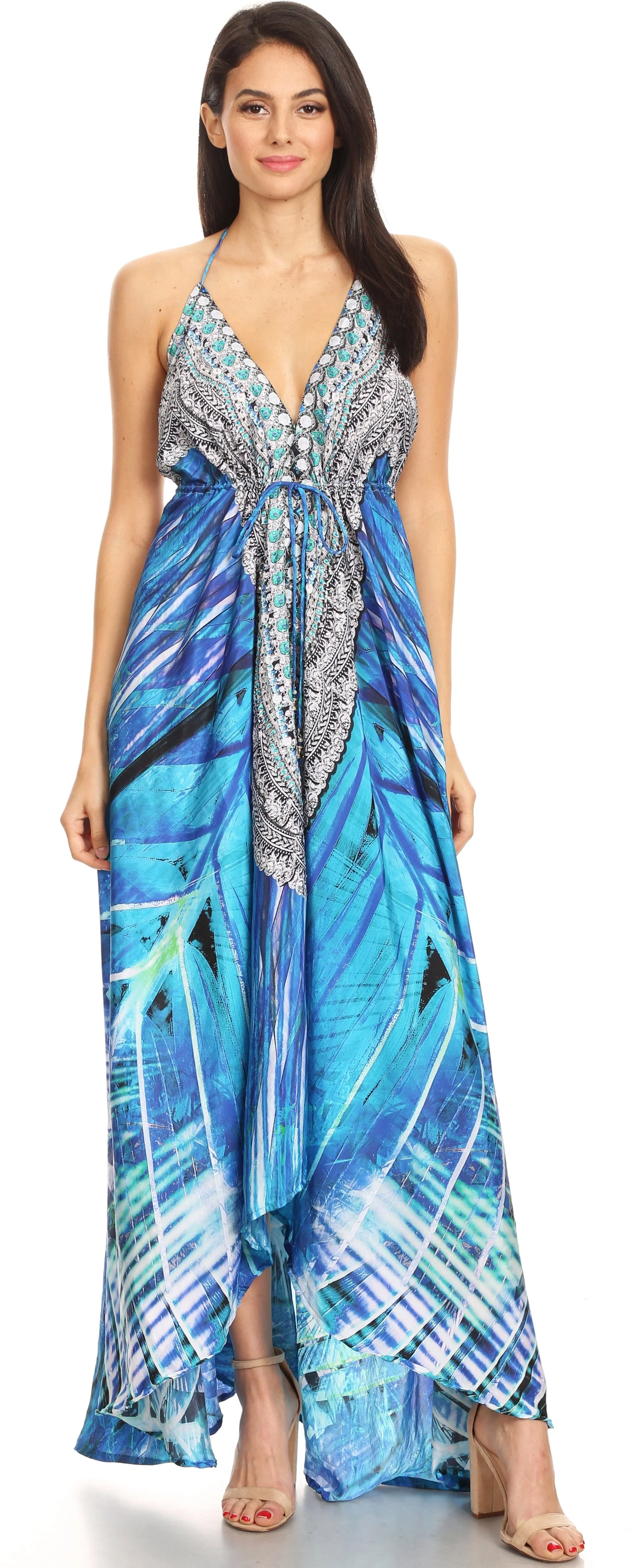 Sakkas Lizi Womens Maxi High-low Halter Handkerchief Long Dress Beach Party - Image 22