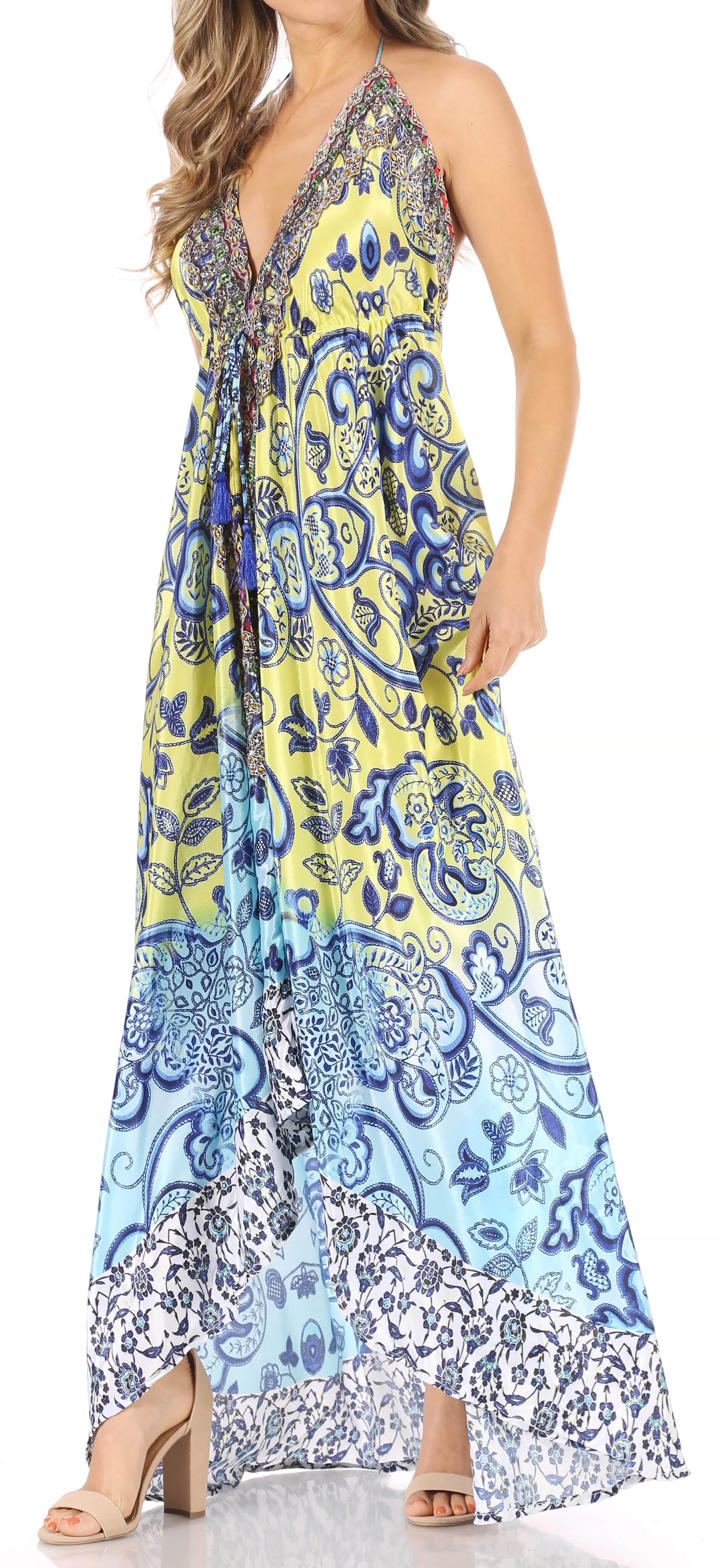 Sakkas Lizi Womens Maxi High-low Halter Handkerchief Long Dress Beach Party - Image 220