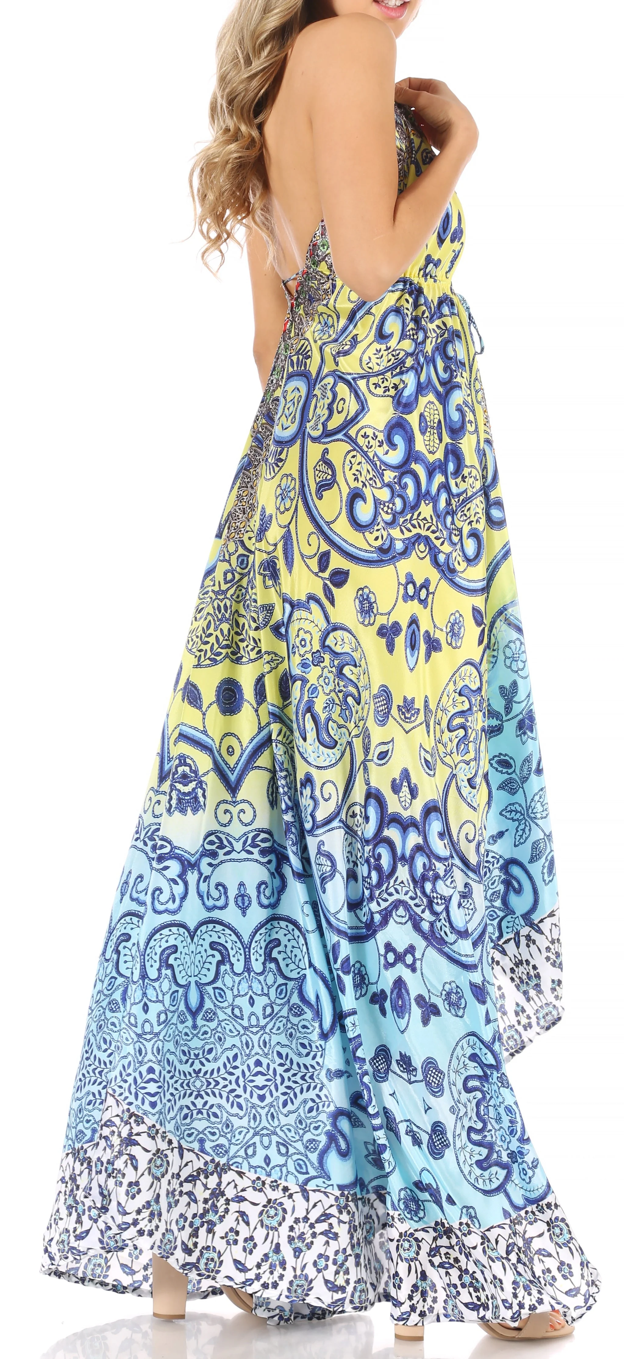 Sakkas Lizi Womens Maxi High-low Halter Handkerchief Long Dress Beach Party - Image 221
