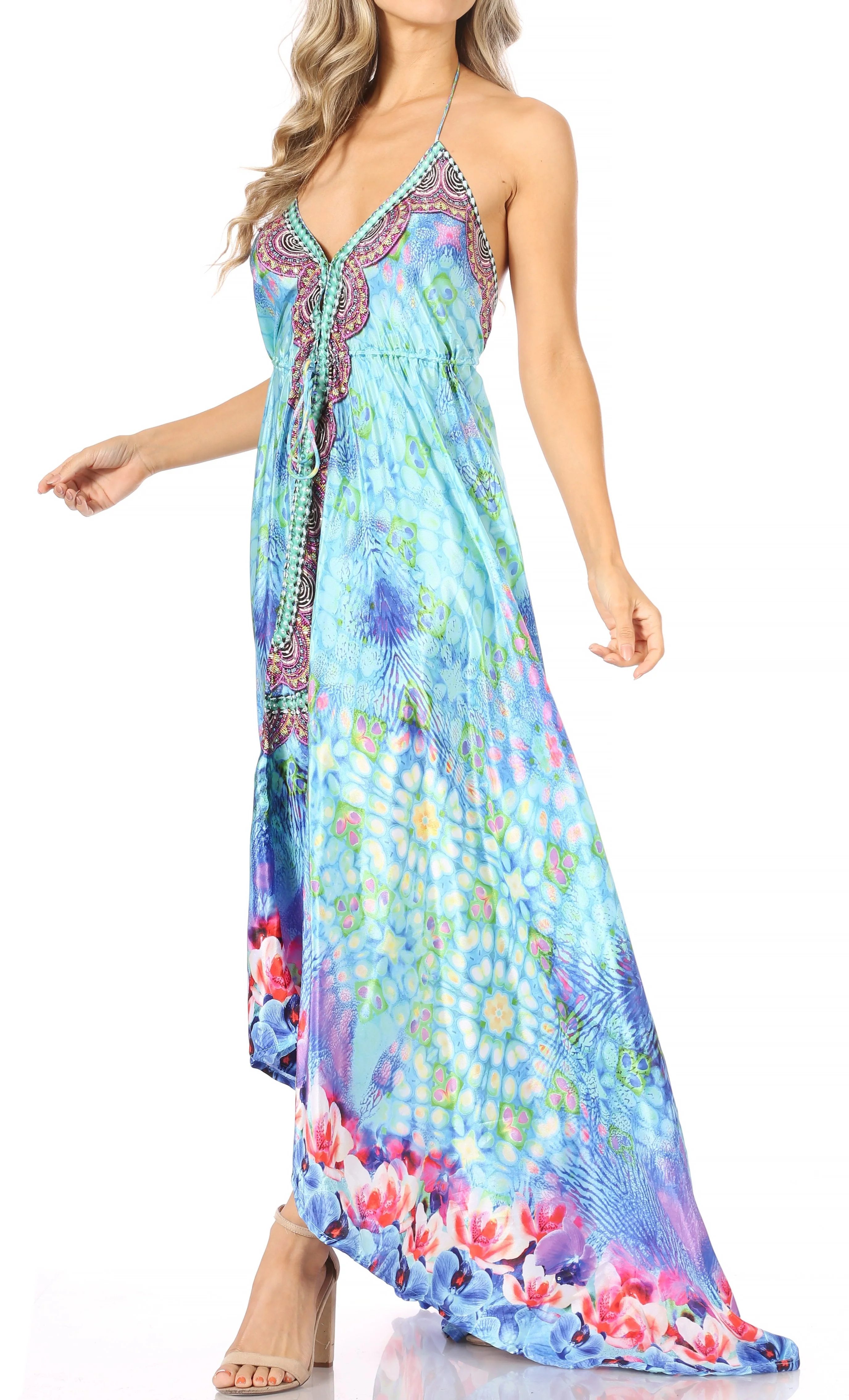 Sakkas Lizi Womens Maxi High-low Halter Handkerchief Long Dress Beach Party - Image 230