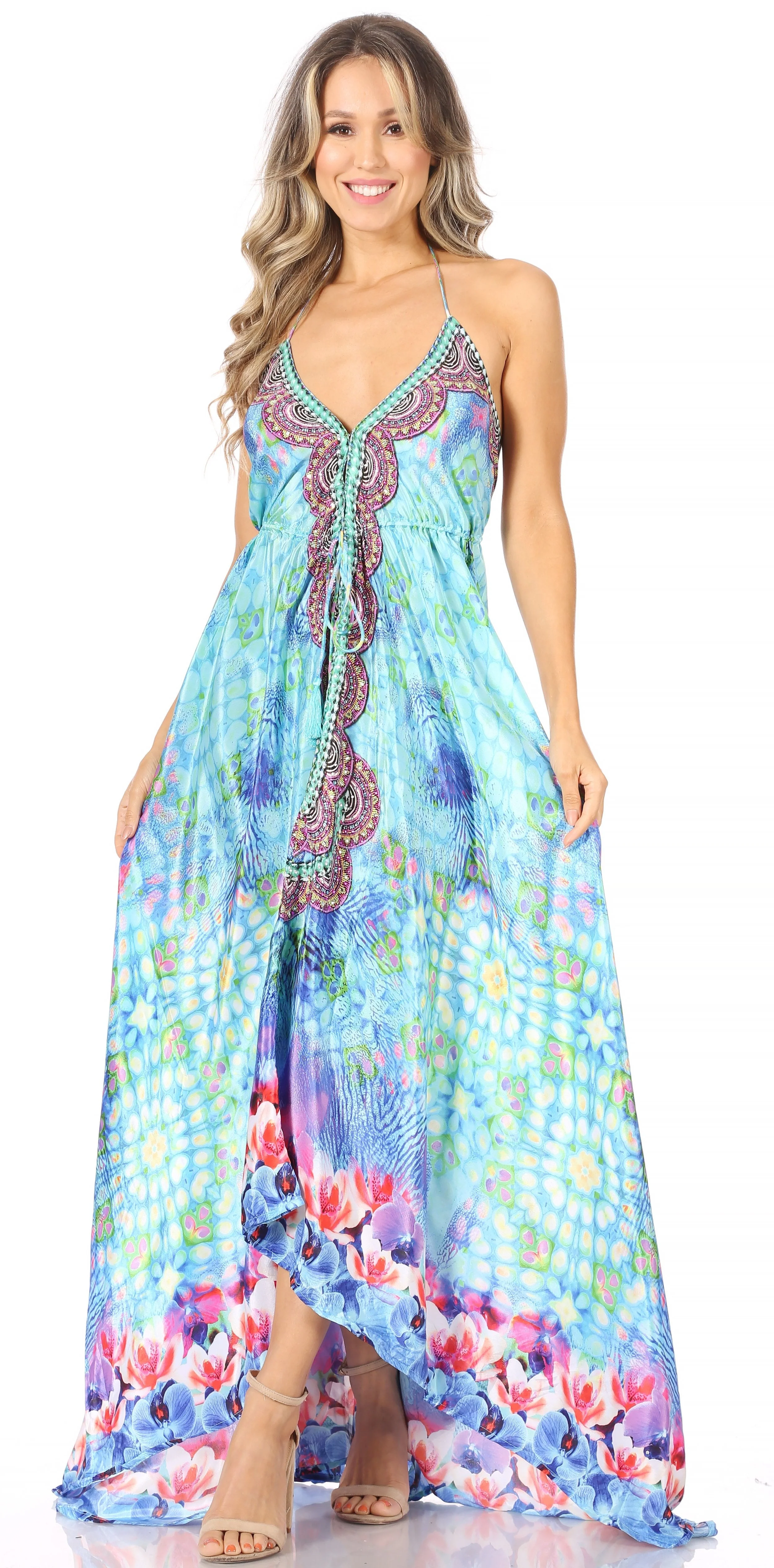 Sakkas Lizi Womens Maxi High-low Halter Handkerchief Long Dress Beach Party - Image 232