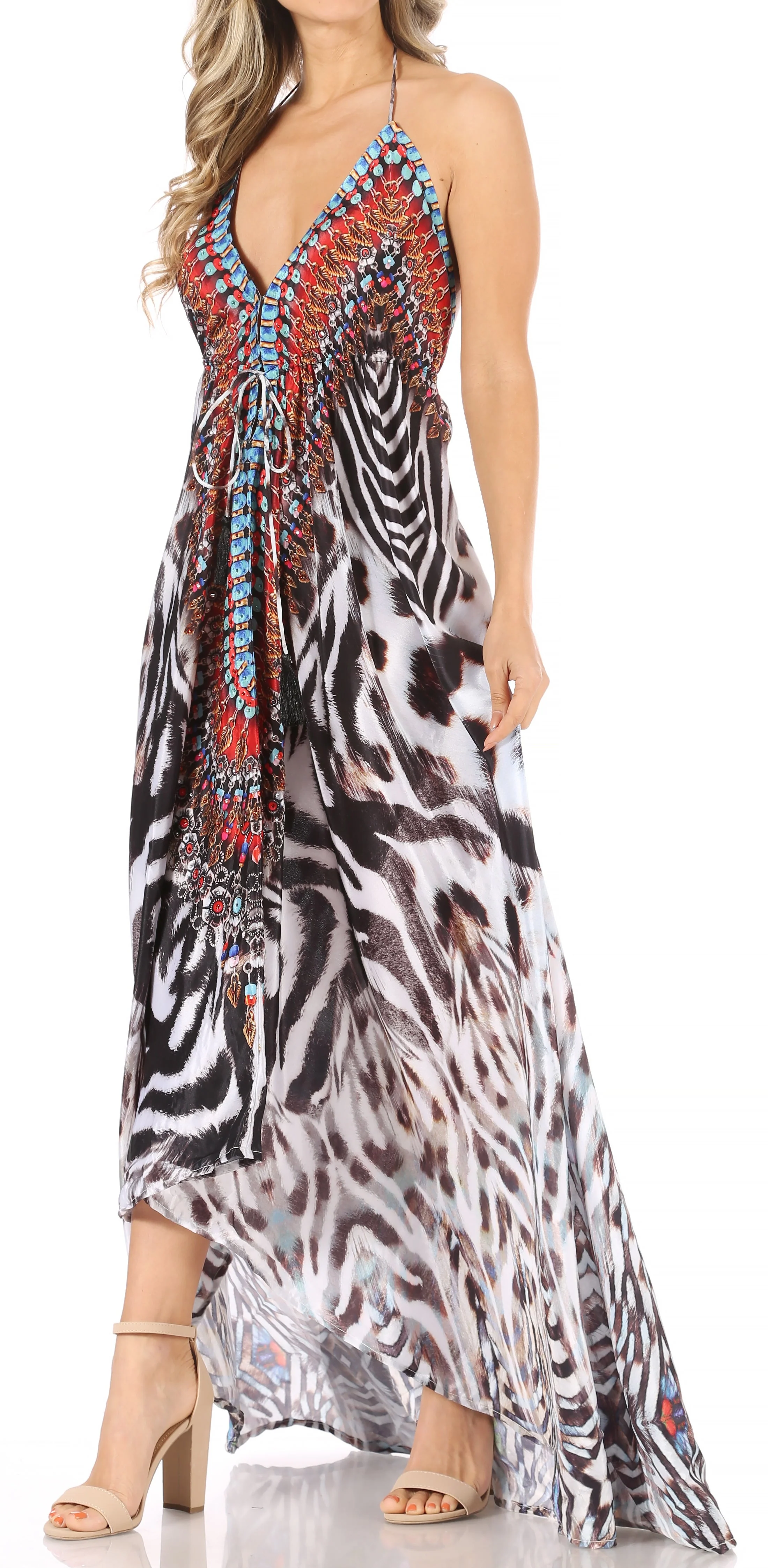 Sakkas Lizi Womens Maxi High-low Halter Handkerchief Long Dress Beach Party - Image 235