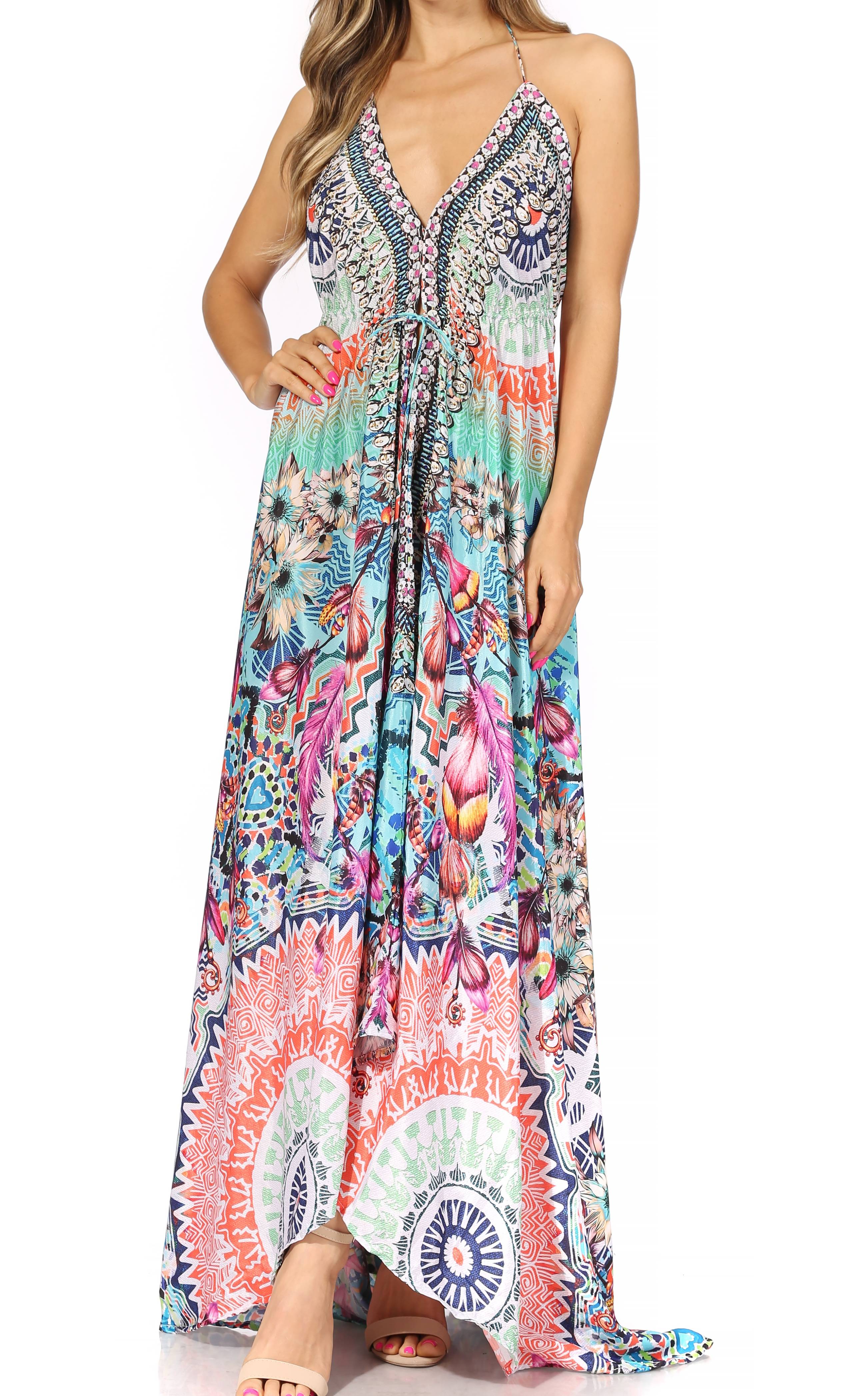 Sakkas Lizi Womens Maxi High-low Halter Handkerchief Long Dress Beach Party - Image 243