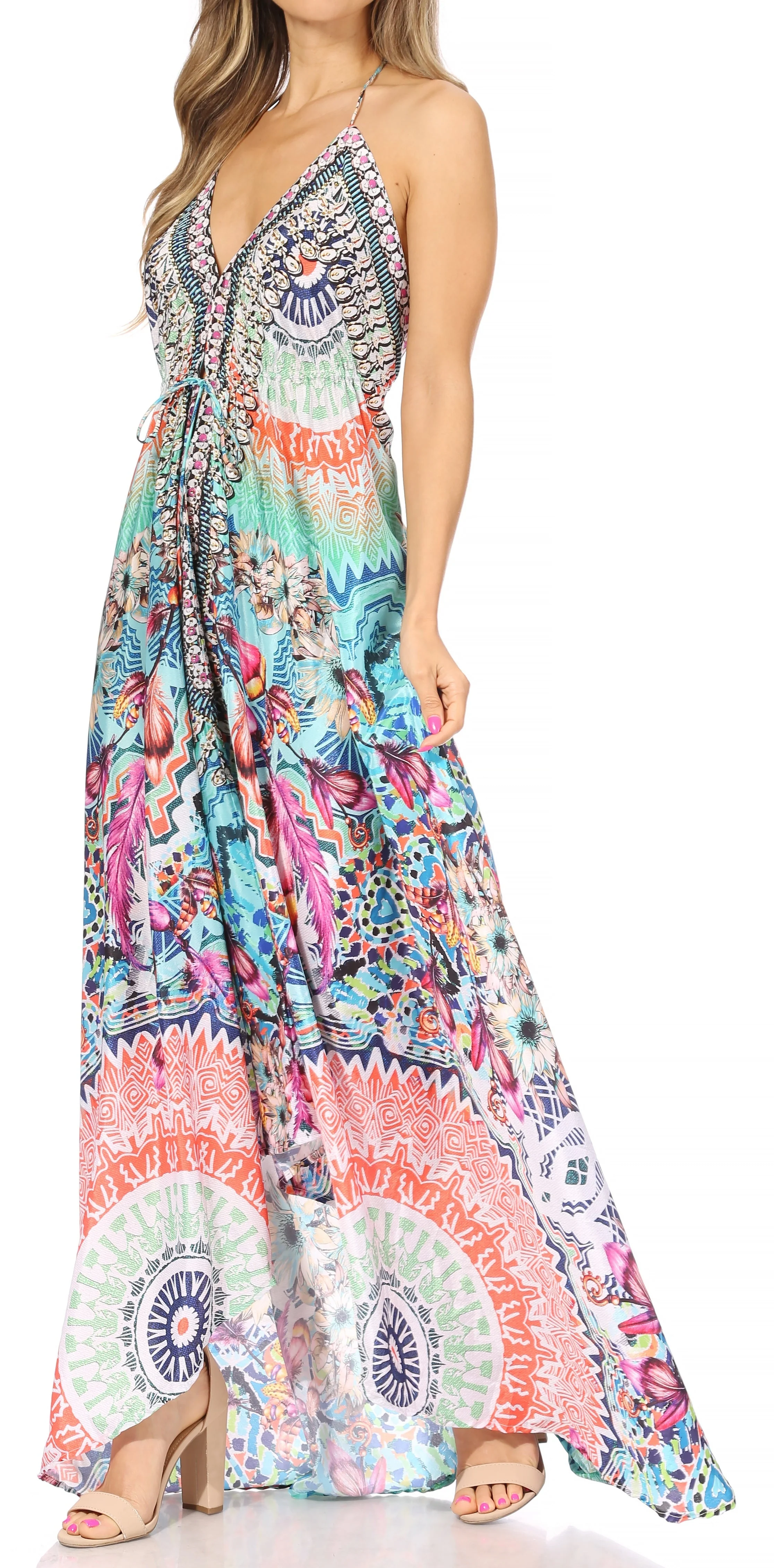 Sakkas Lizi Womens Maxi High-low Halter Handkerchief Long Dress Beach Party - Image 245