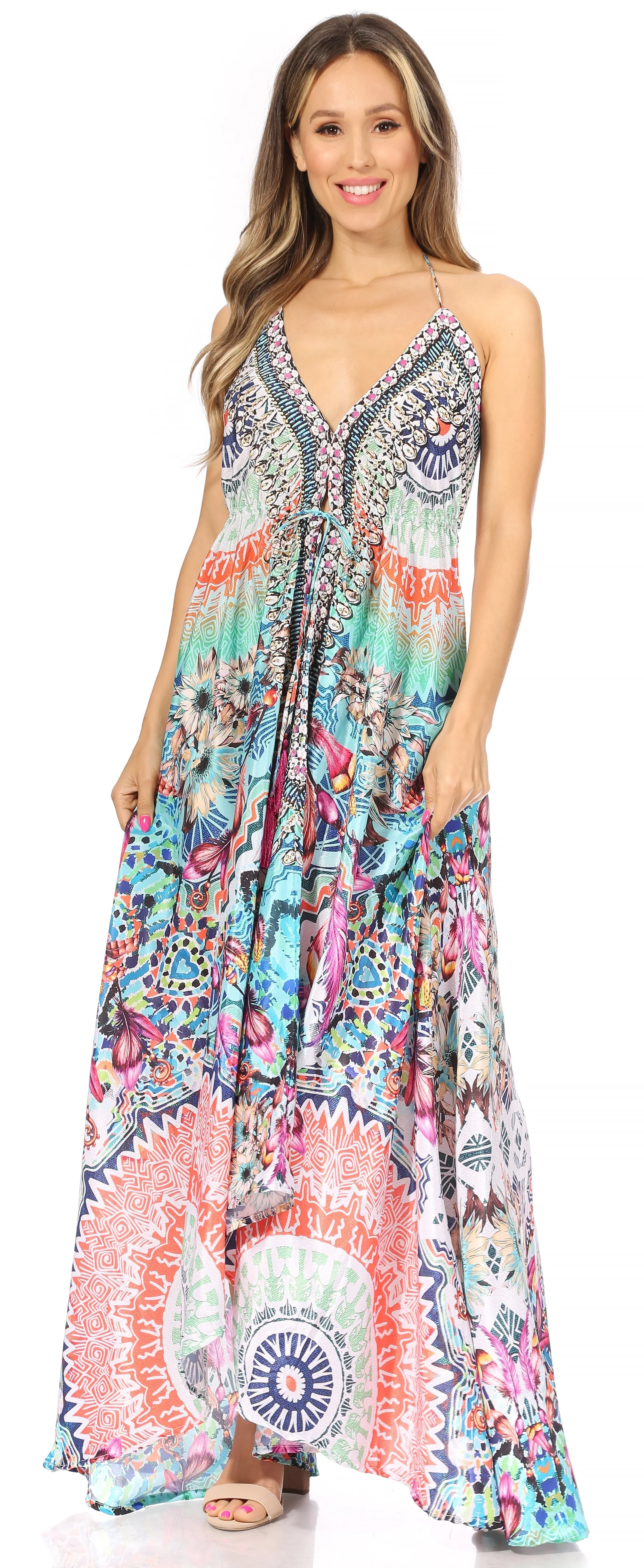 Sakkas Lizi Womens Maxi High-low Halter Handkerchief Long Dress Beach Party - Image 247