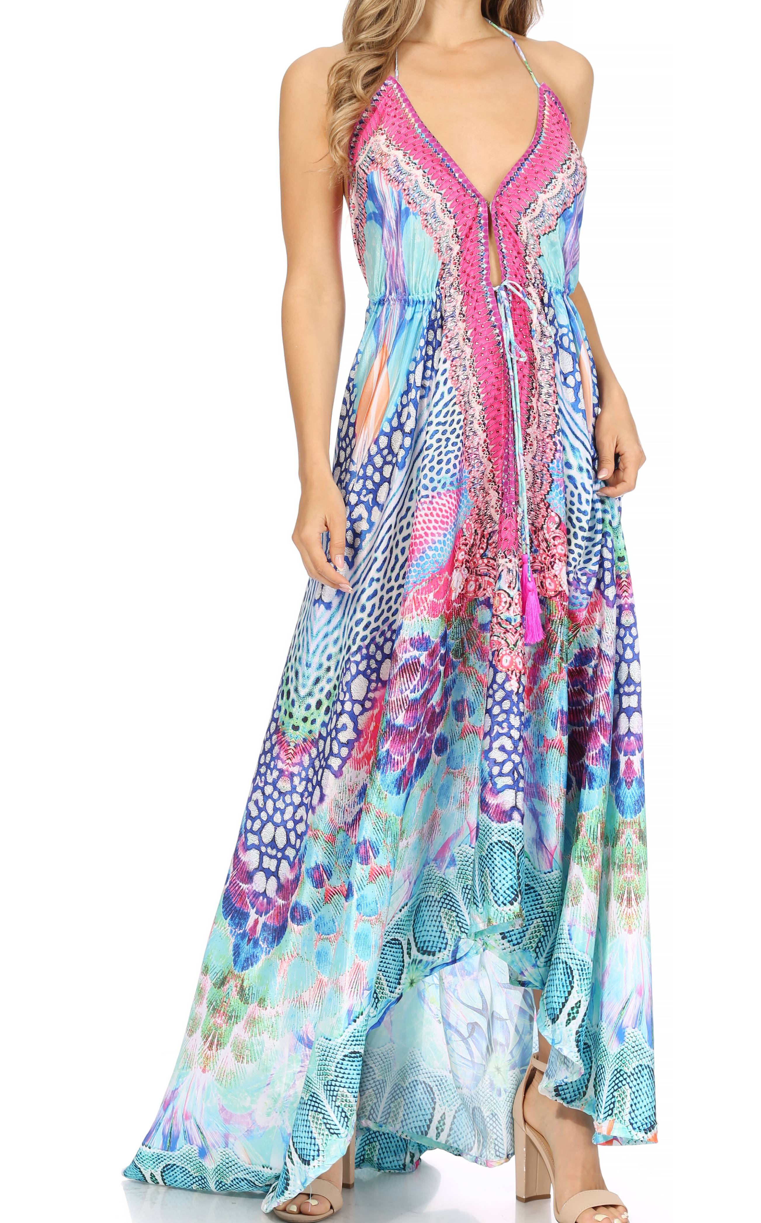 Sakkas Lizi Womens Maxi High-low Halter Handkerchief Long Dress Beach Party - Image 35