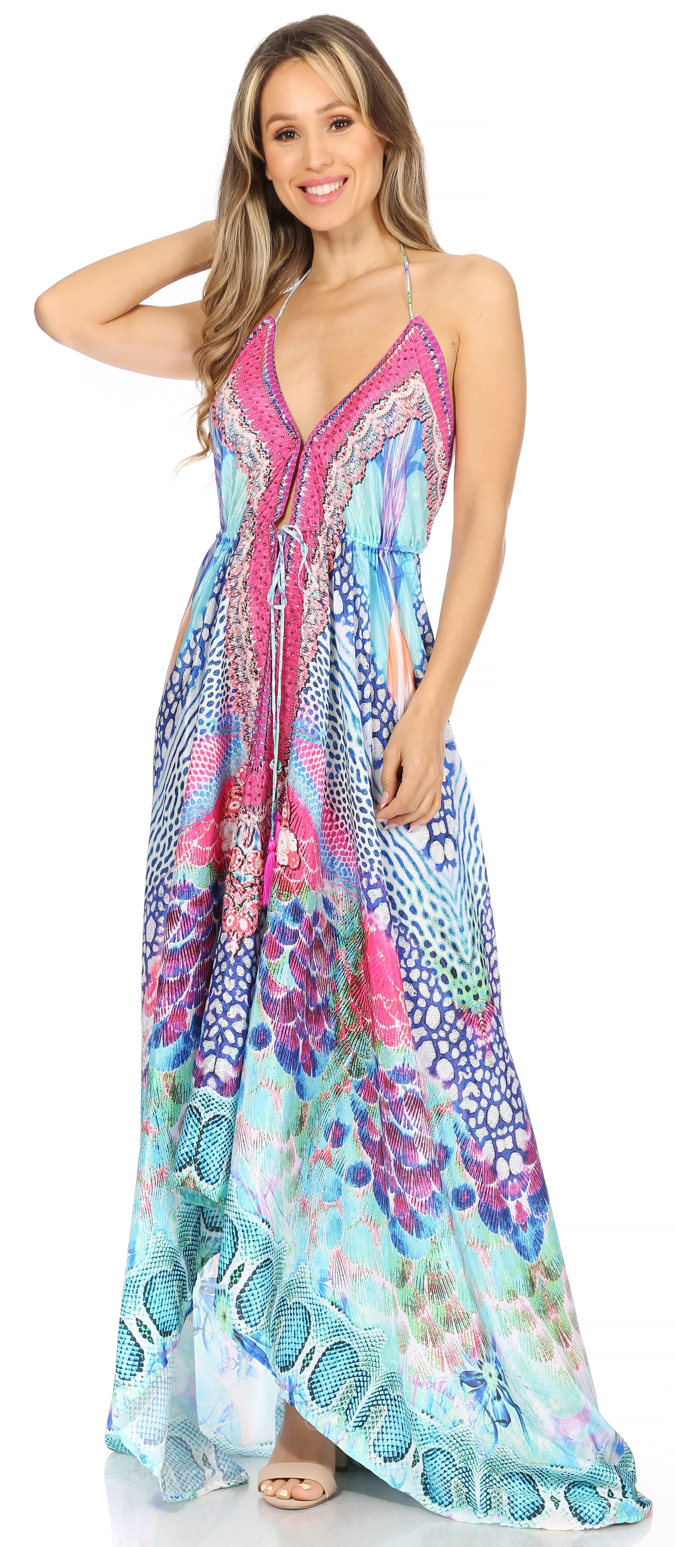 Sakkas Lizi Womens Maxi High-low Halter Handkerchief Long Dress Beach Party - Image 37