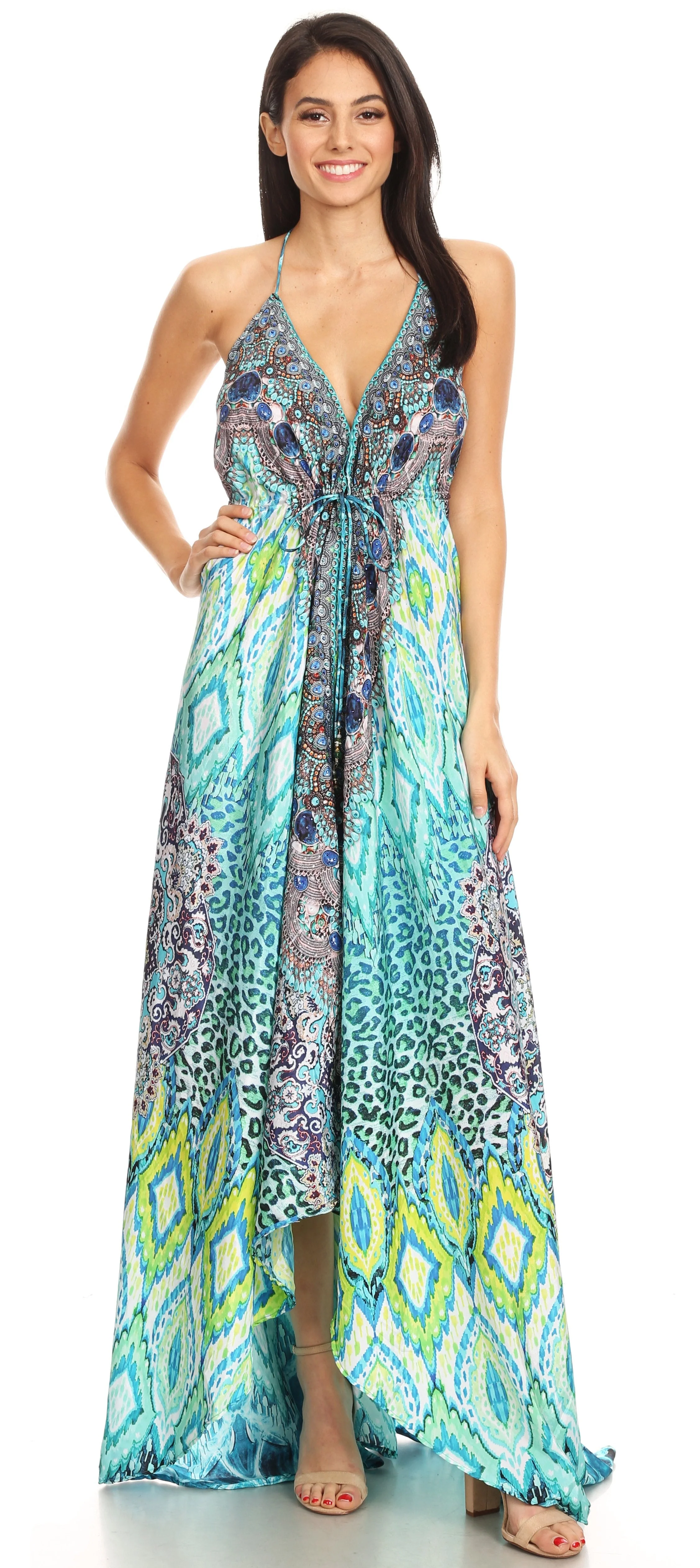 Sakkas Lizi Womens Maxi High-low Halter Handkerchief Long Dress Beach Party - Image 46
