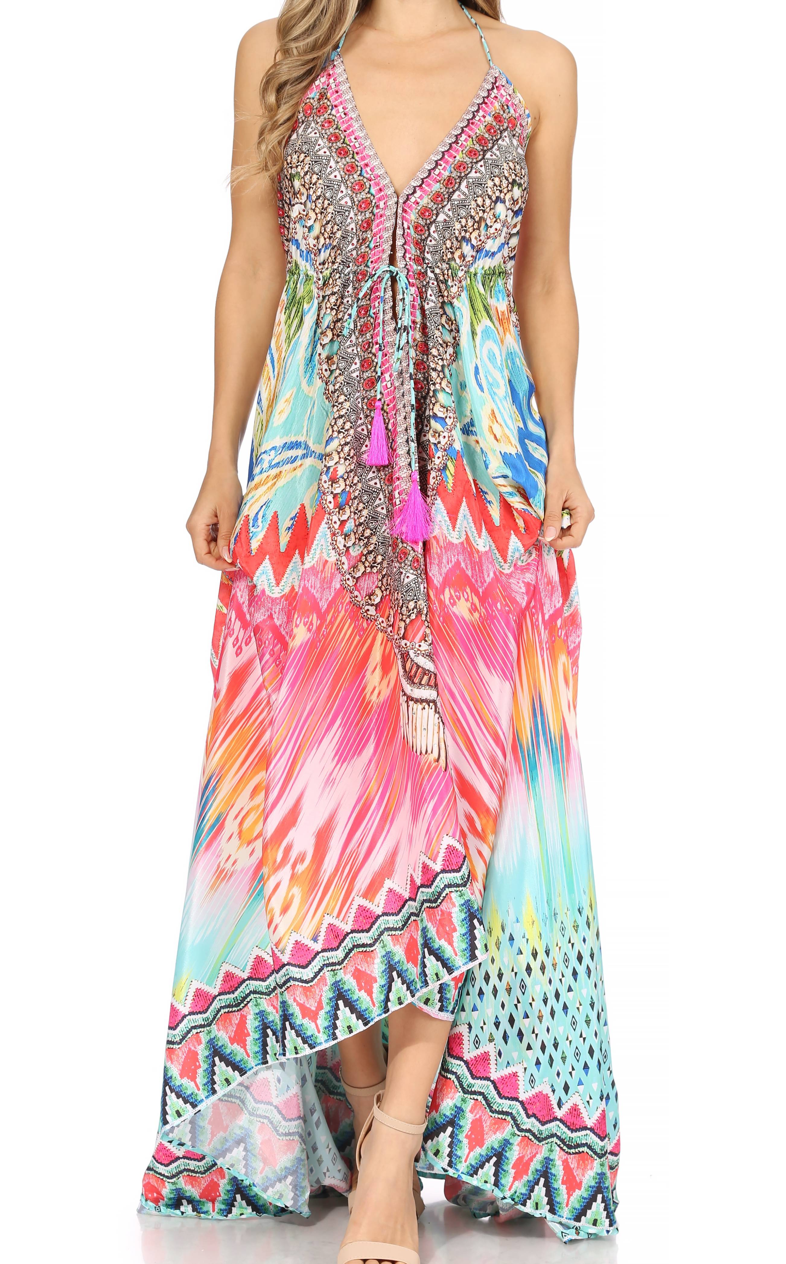 Sakkas Lizi Womens Maxi High-low Halter Handkerchief Long Dress Beach Party - Image 47