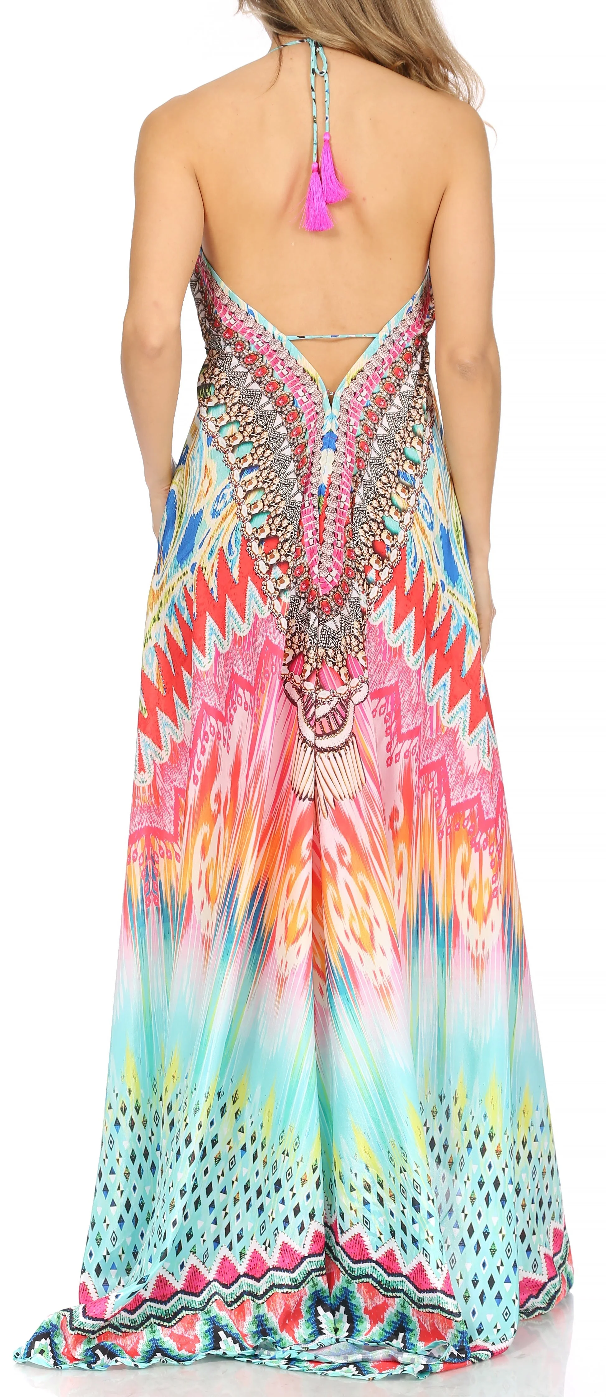 Sakkas Lizi Womens Maxi High-low Halter Handkerchief Long Dress Beach Party - Image 48