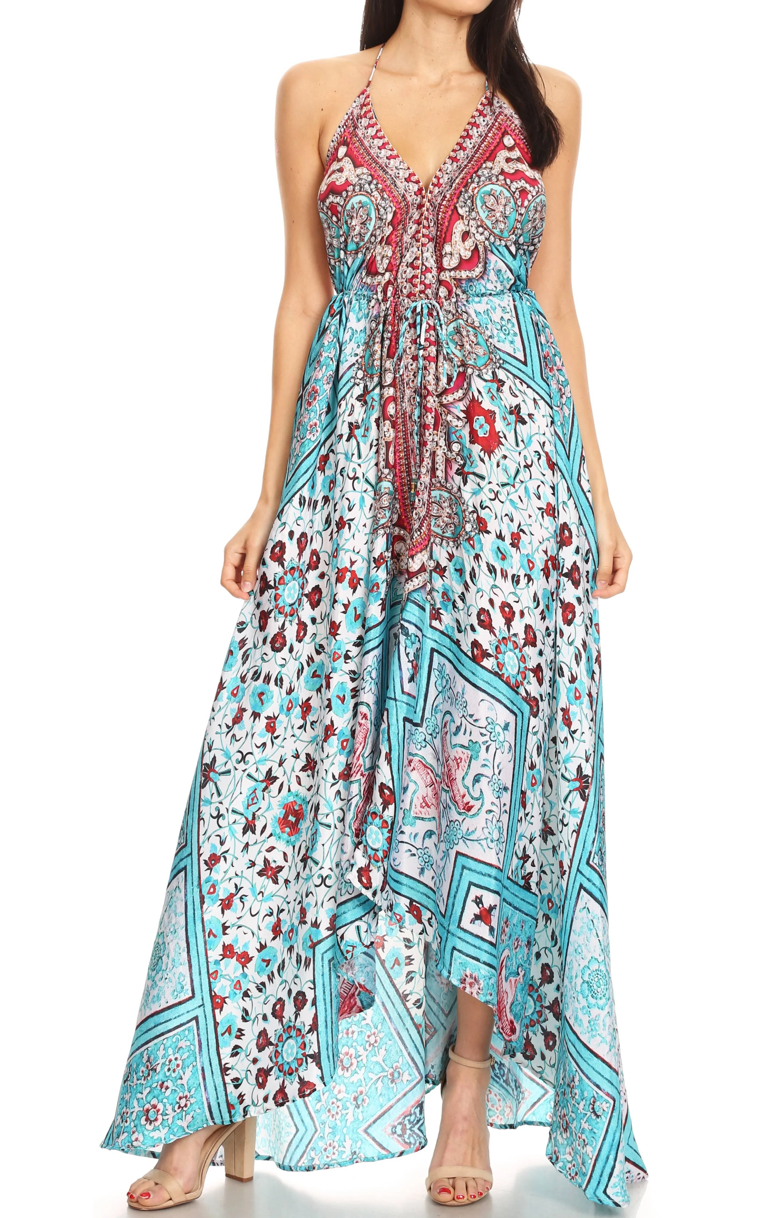 Sakkas Lizi Womens Maxi High-low Halter Handkerchief Long Dress Beach Party - Image 50