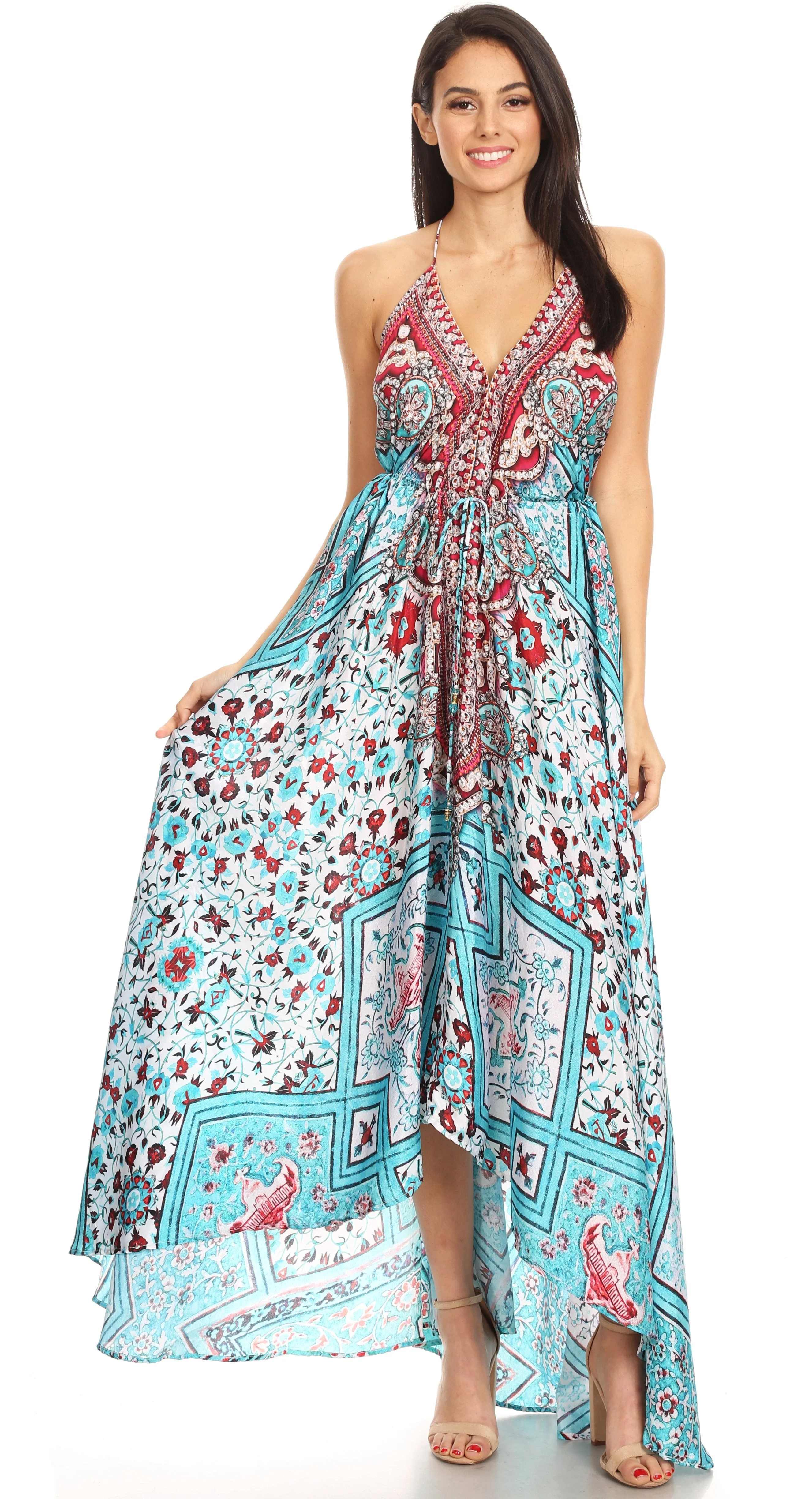 Sakkas Lizi Womens Maxi High-low Halter Handkerchief Long Dress Beach Party - Image 52