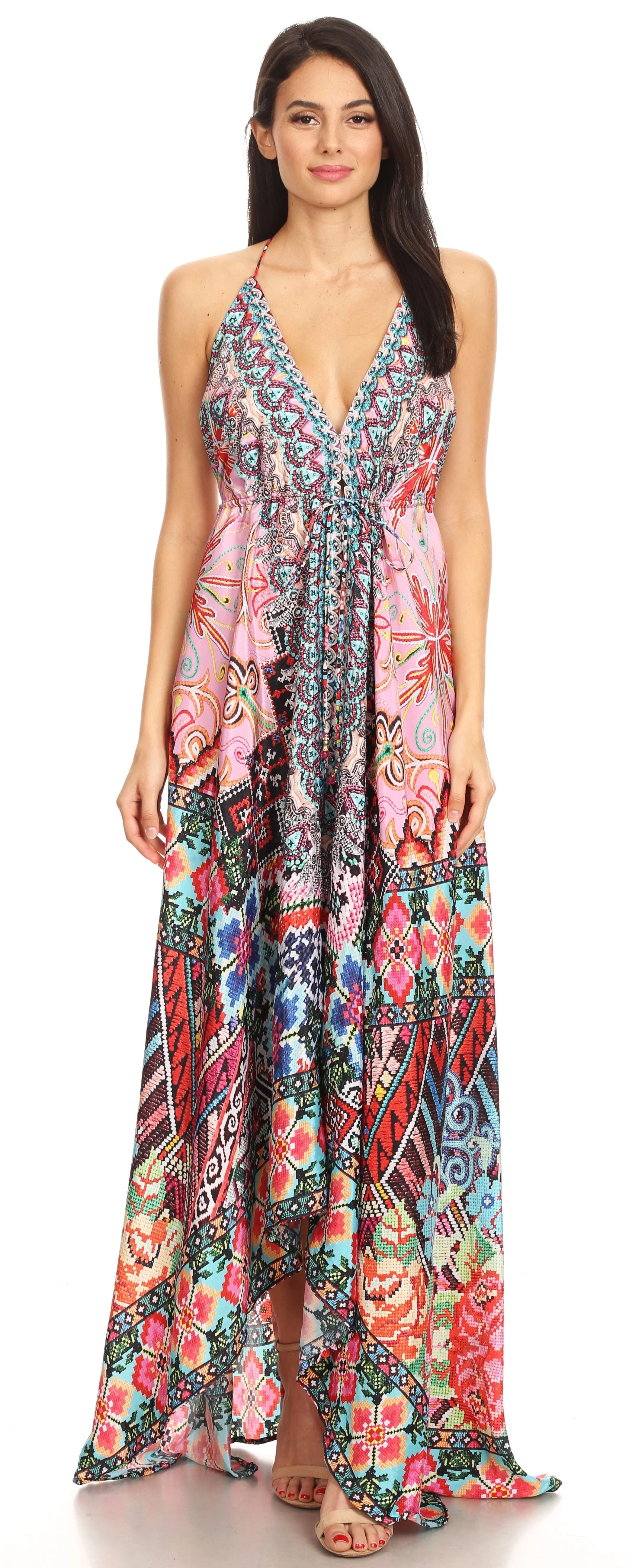 Sakkas Lizi Womens Maxi High-low Halter Handkerchief Long Dress Beach Party - Image 55