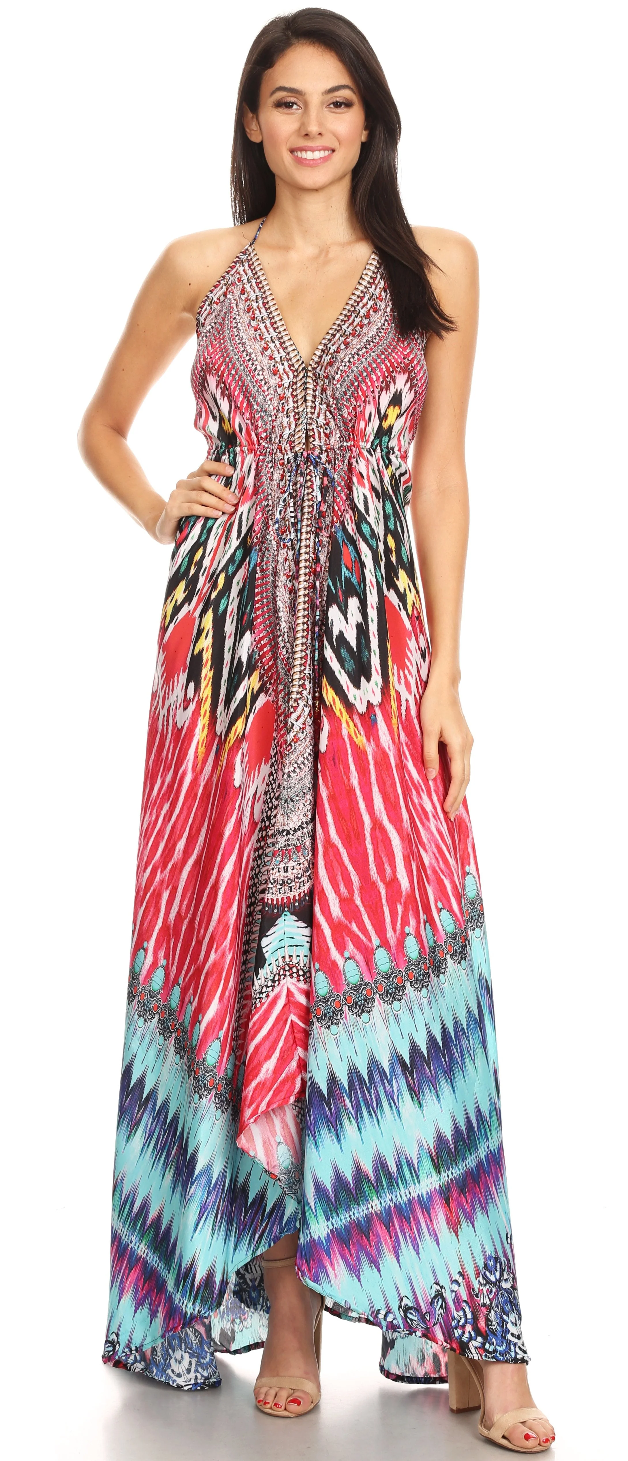 Sakkas Lizi Womens Maxi High-low Halter Handkerchief Long Dress Beach Party - Image 58