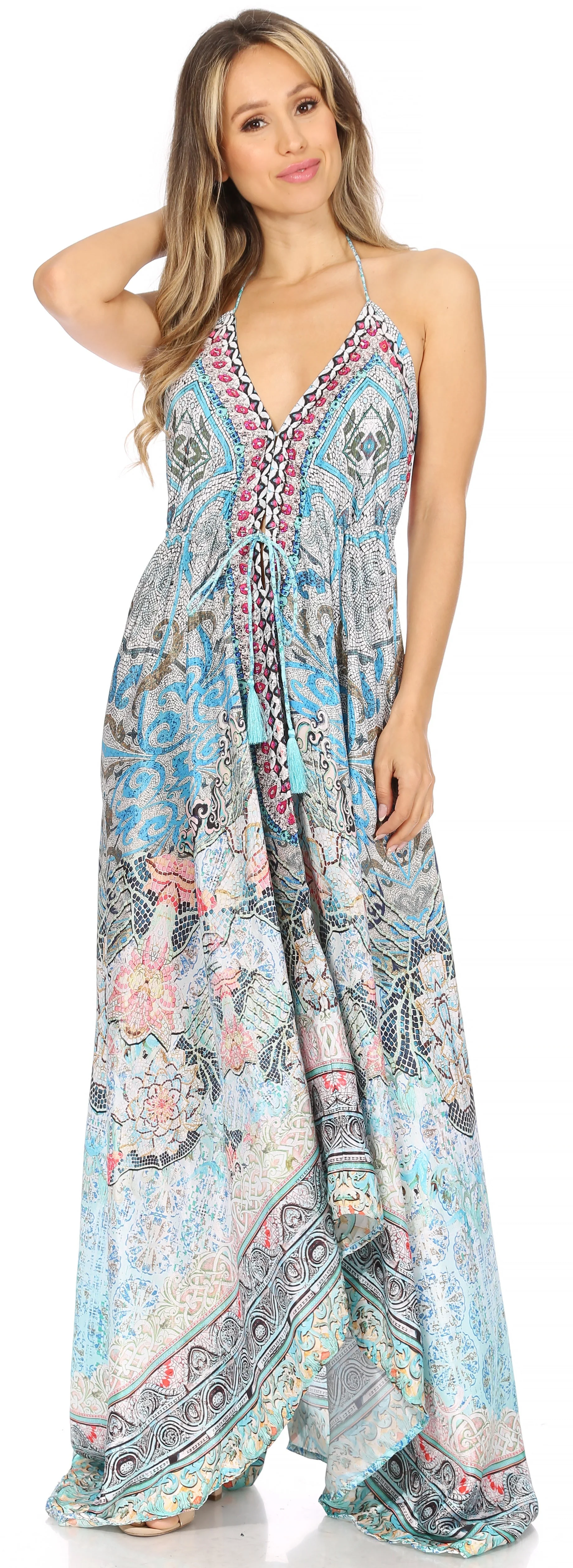 Sakkas Lizi Womens Maxi High-low Halter Handkerchief Long Dress Beach Party - Image 73
