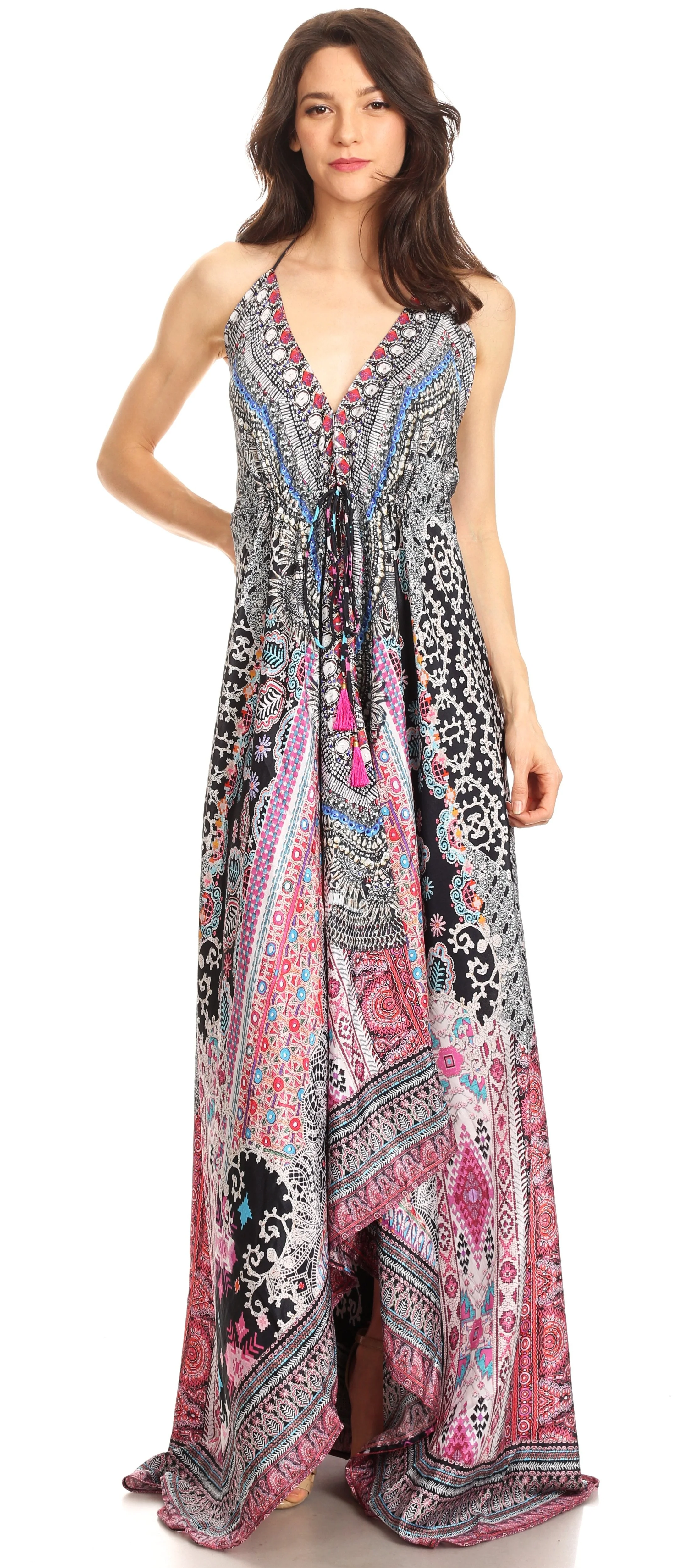 Sakkas Lizi Womens Maxi High-low Halter Handkerchief Long Dress Beach Party - Image 76