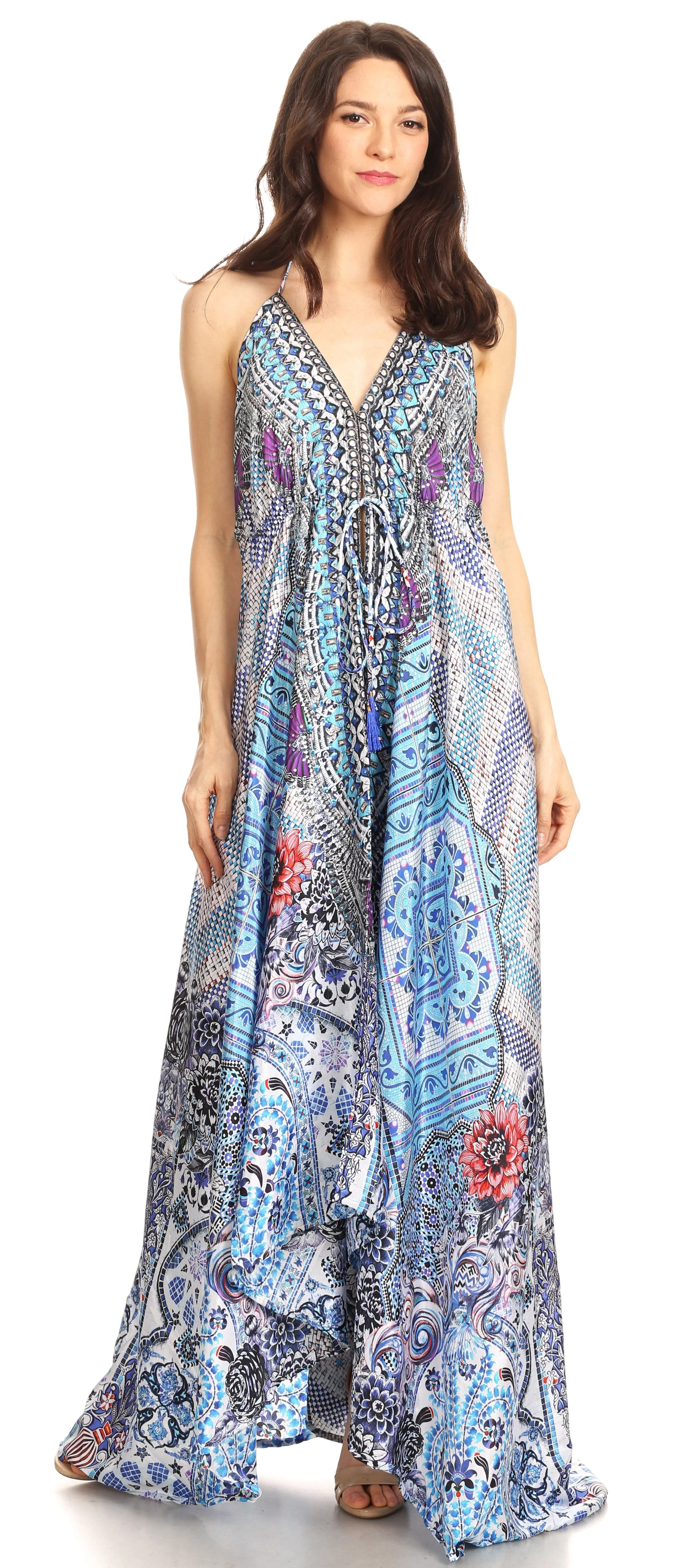 Sakkas Lizi Womens Maxi High-low Halter Handkerchief Long Dress Beach Party - Image 79