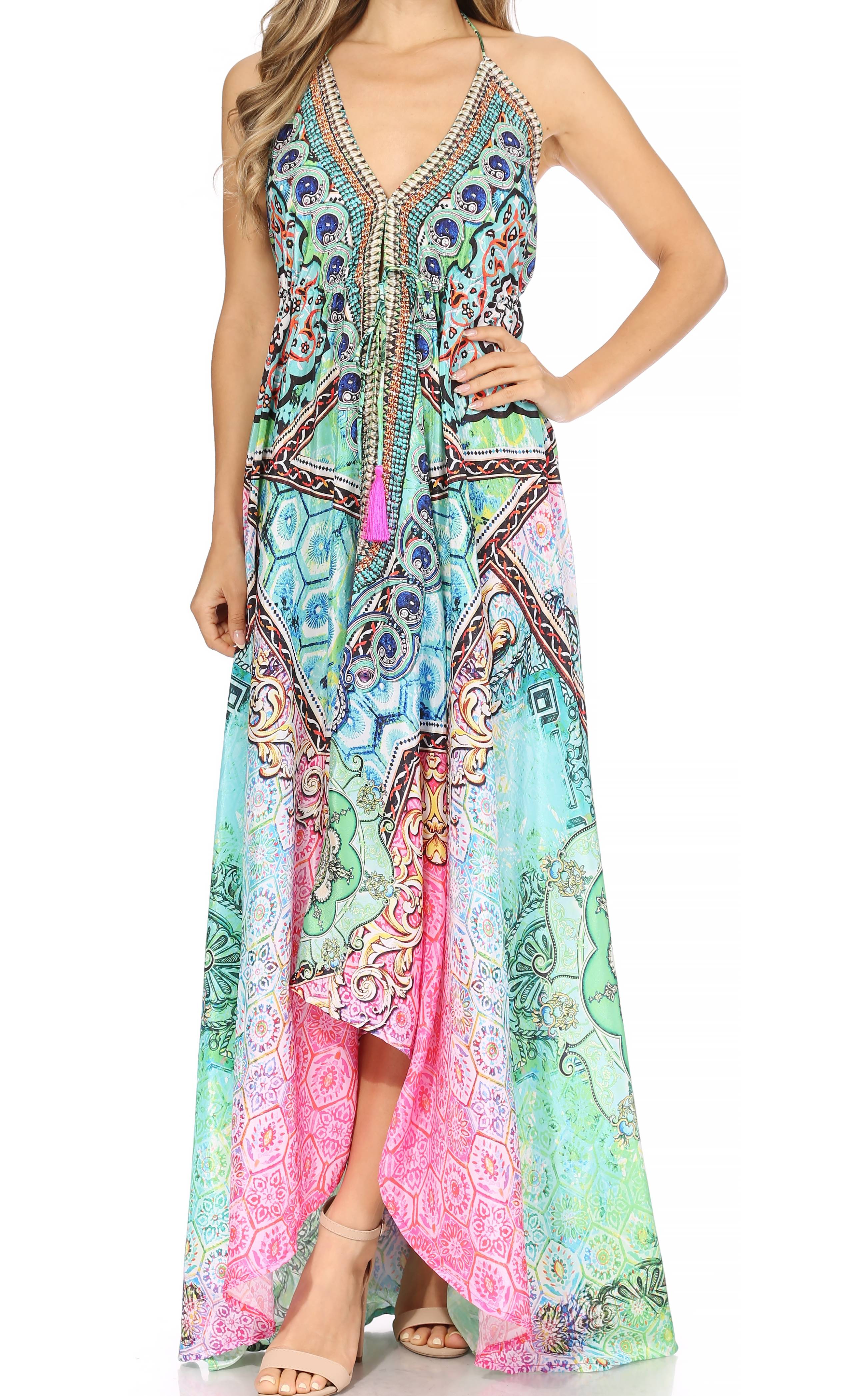 Sakkas Lizi Womens Maxi High-low Halter Handkerchief Long Dress Beach Party - Image 8