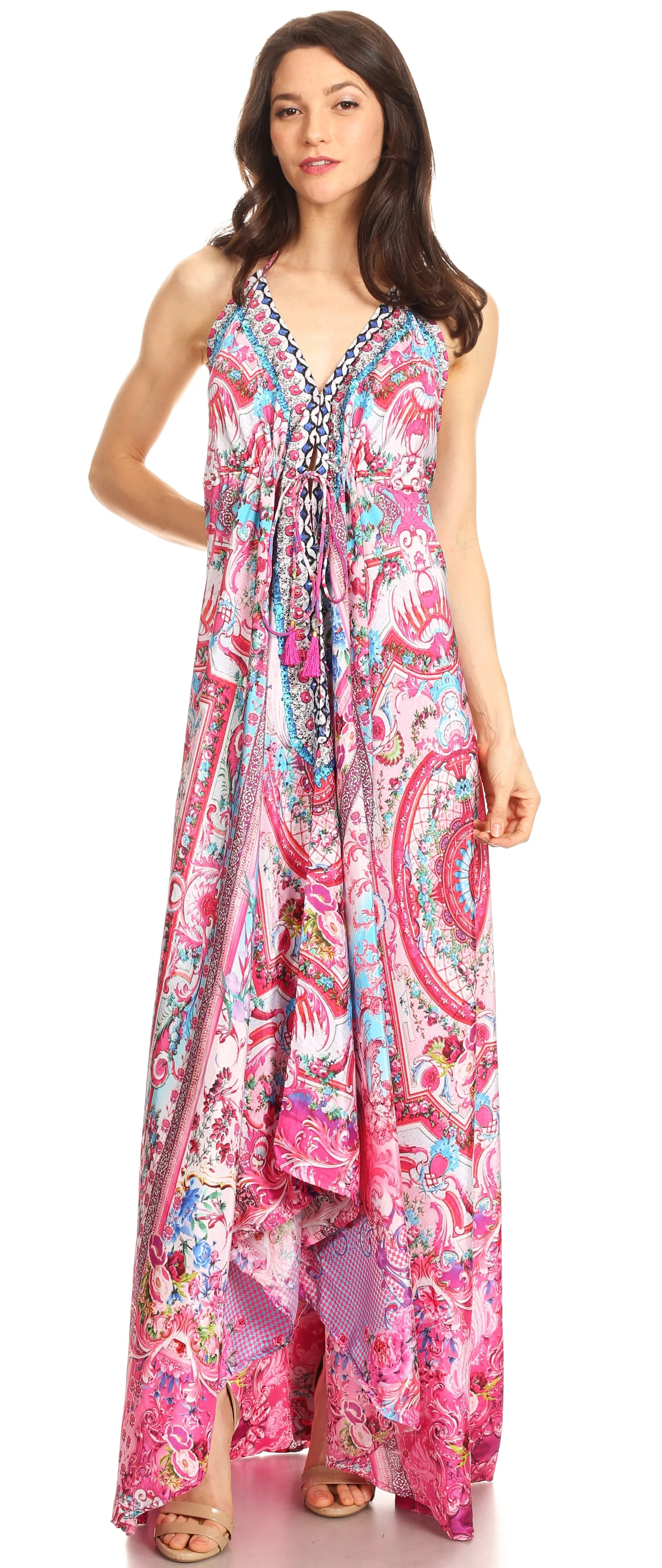 Sakkas Lizi Womens Maxi High-low Halter Handkerchief Long Dress Beach Party - Image 85