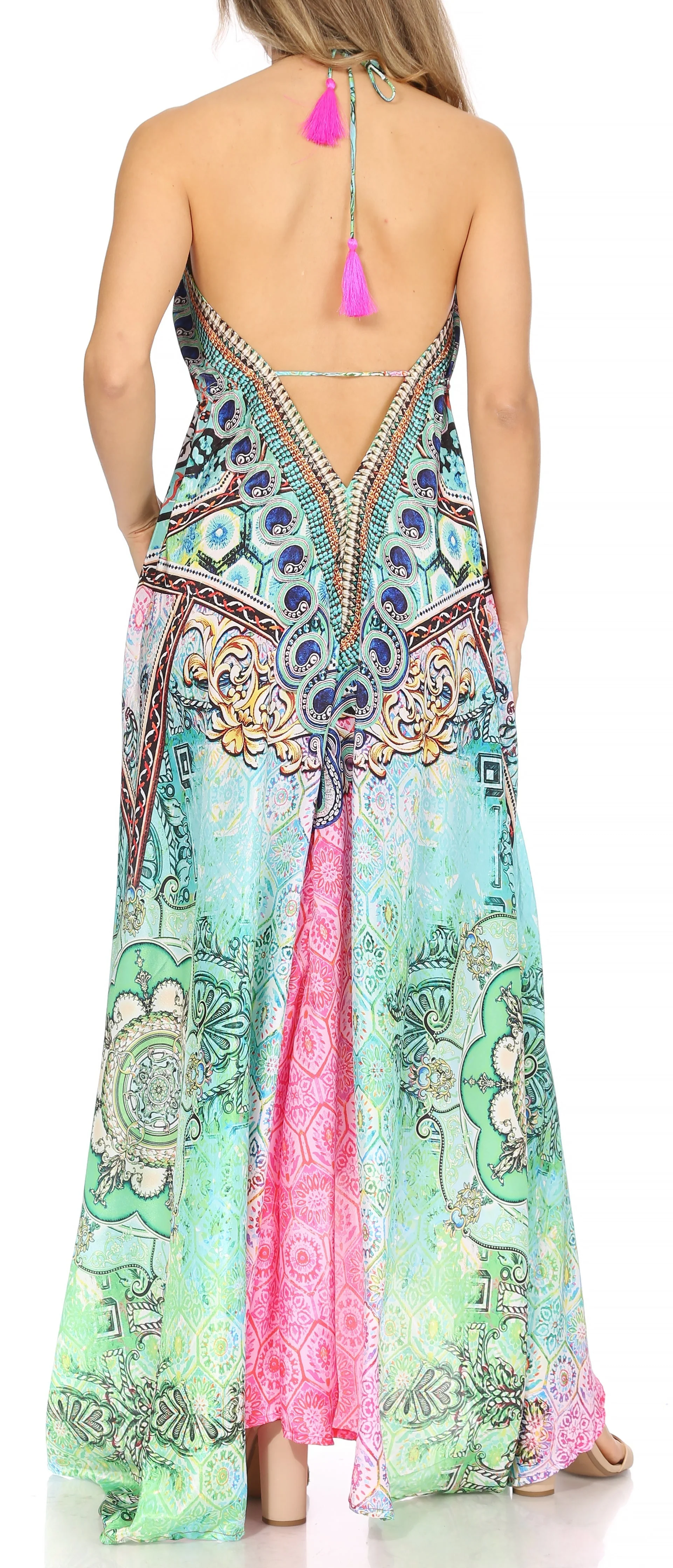 Sakkas Lizi Womens Maxi High-low Halter Handkerchief Long Dress Beach Party - Image 9