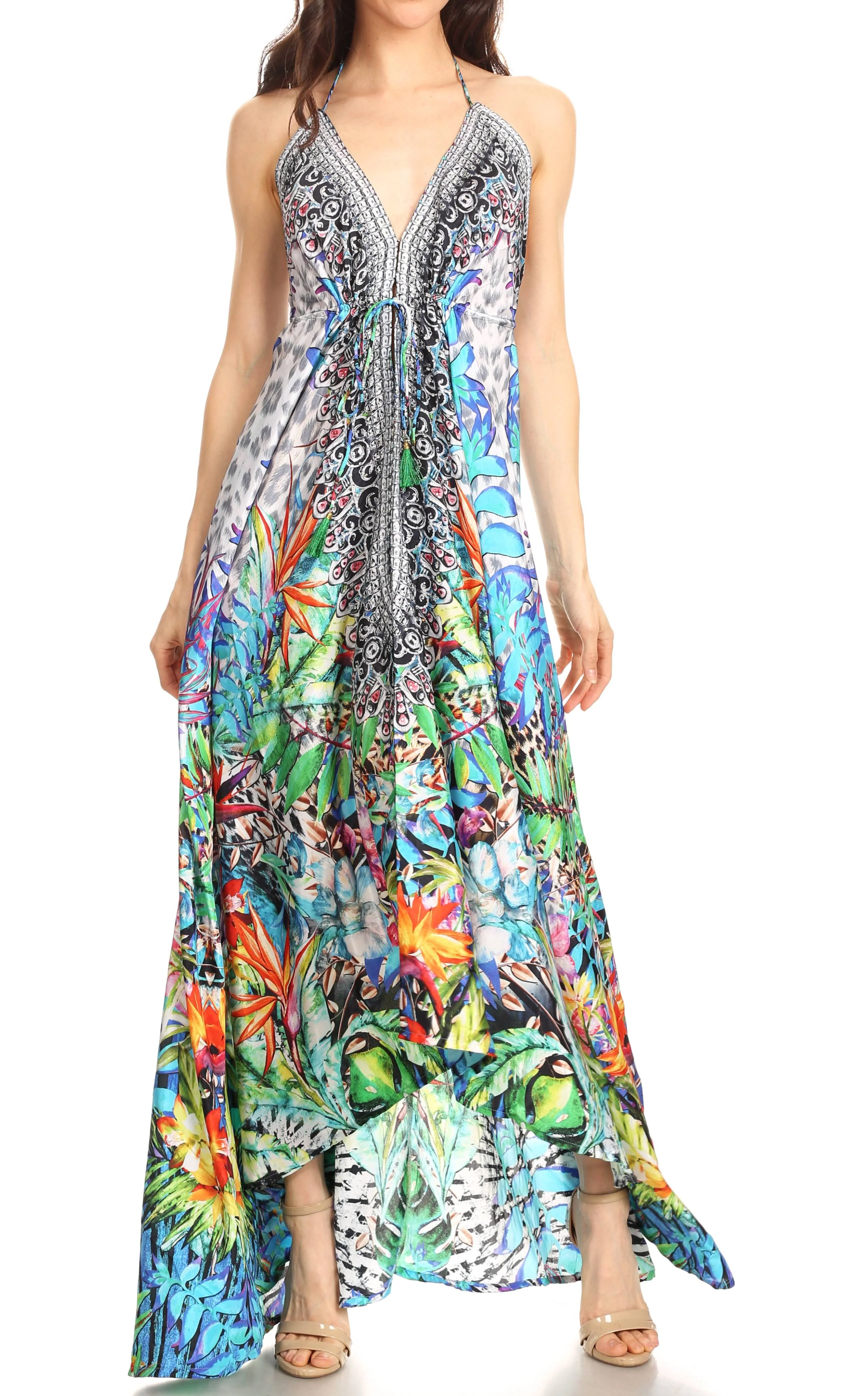 Sakkas Lizi Womens Maxi High-low Halter Handkerchief Long Dress Beach Party - Image 92