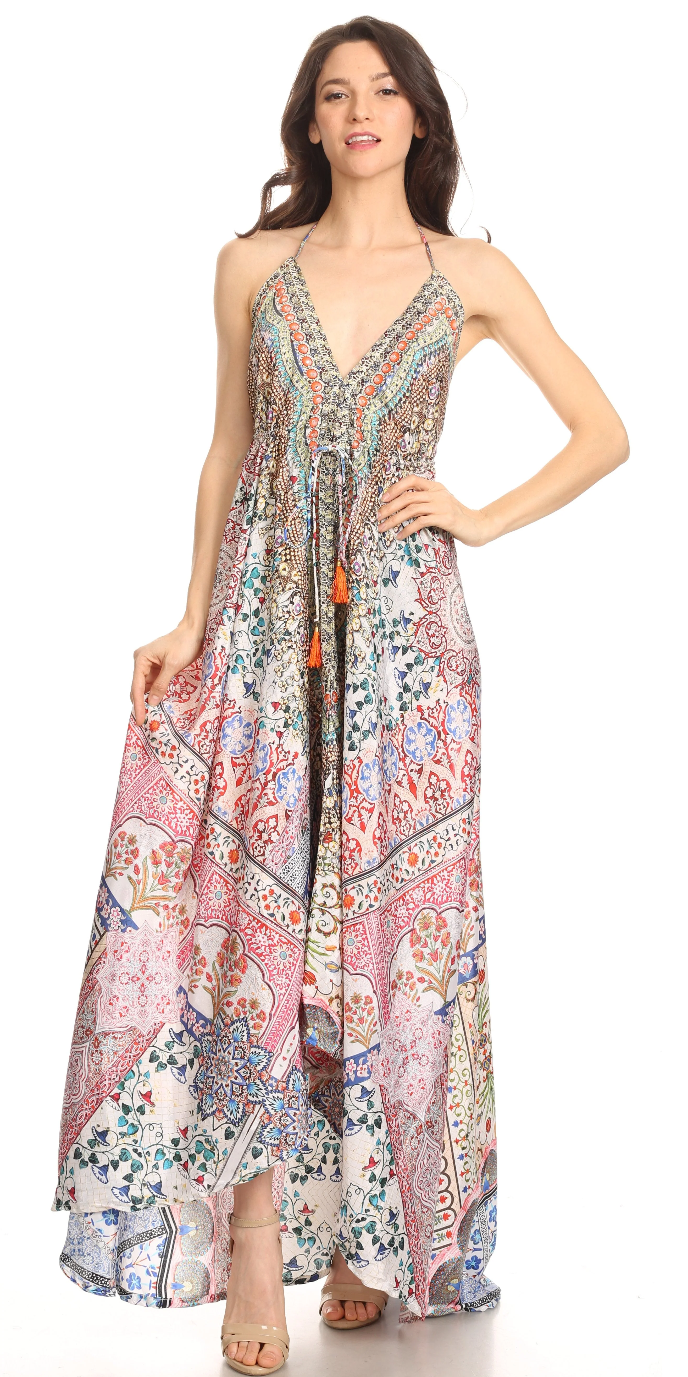Sakkas Lizi Womens Maxi High-low Halter Handkerchief Long Dress Beach Party - Image 97