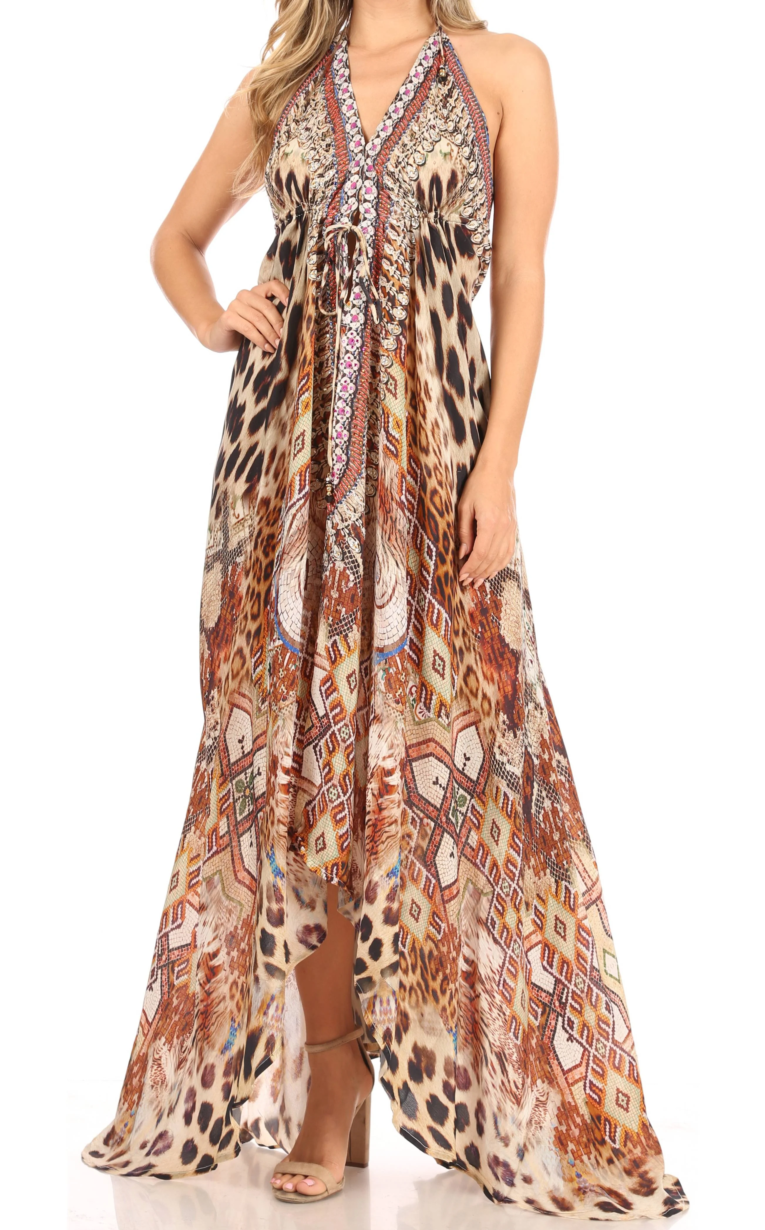 Sakkas Lizi Womens Maxi High-low Halter Handkerchief Long Dress Beach Party - Image 98