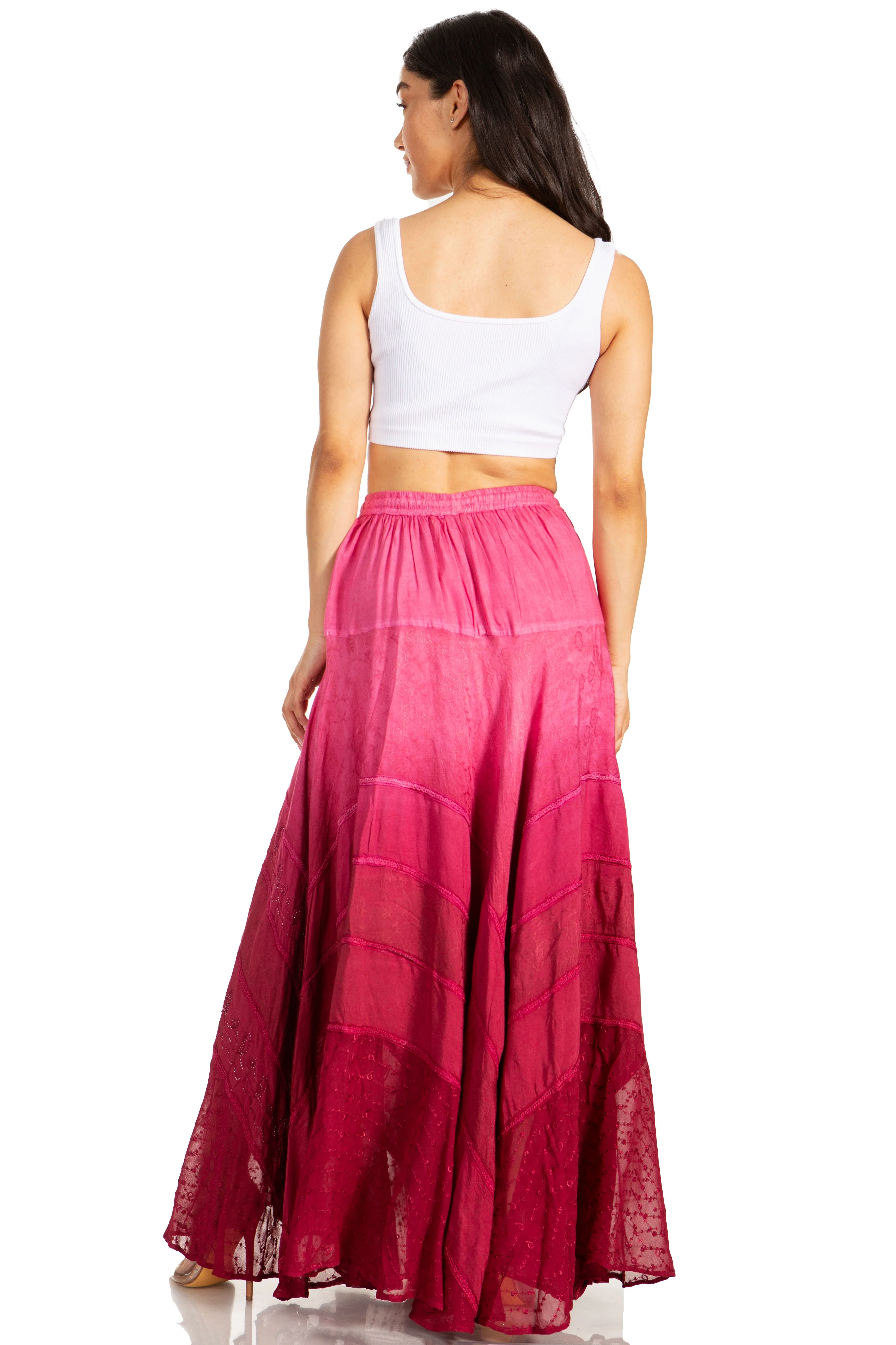 Sakkas Lyra Womens Bohemian Soft Brocade Rayon Tiered Embroidered Flowy Long Skirt - Image 2