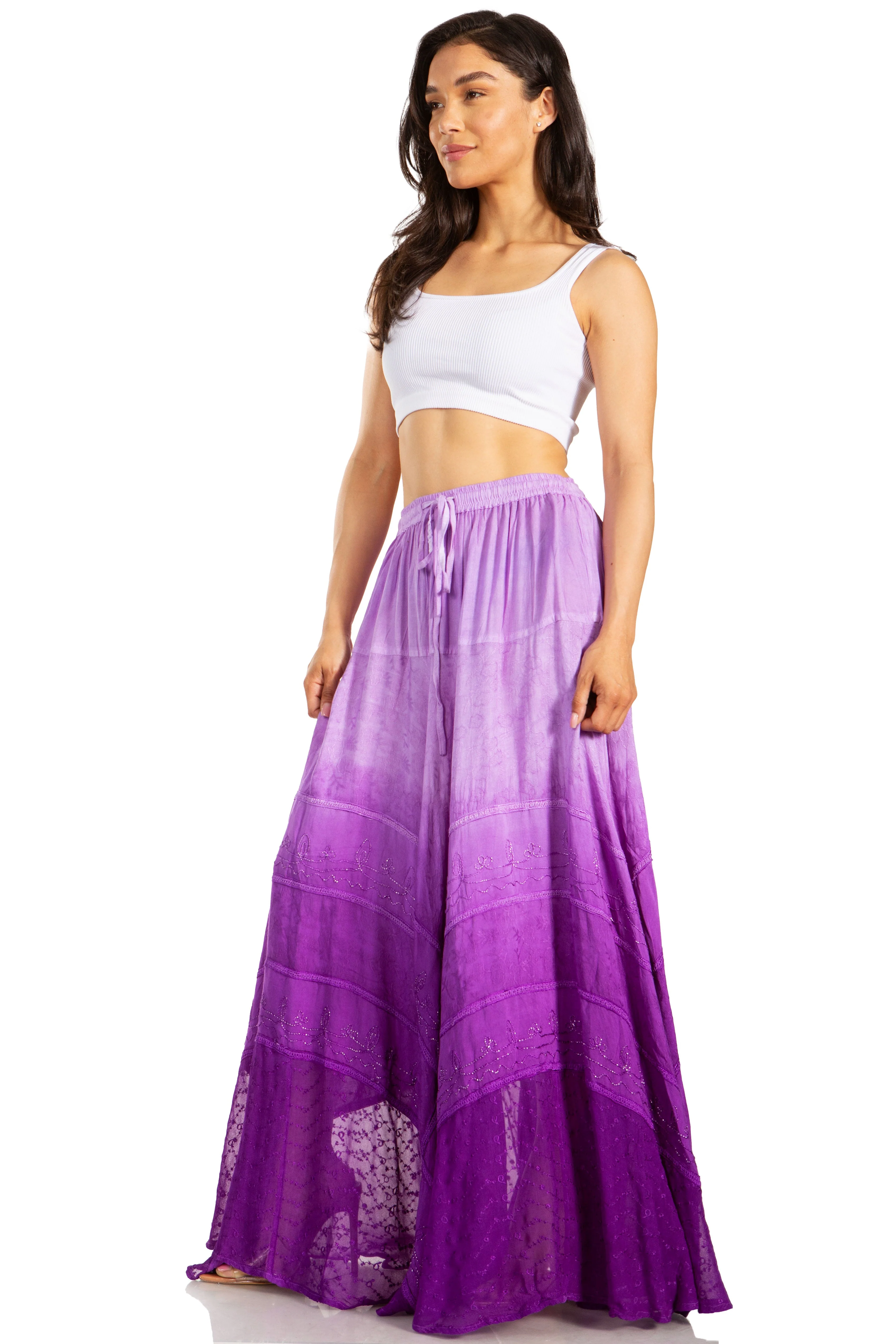 Sakkas Lyra Womens Bohemian Soft Brocade Rayon Tiered Embroidered Flowy Long Skirt - Image 23