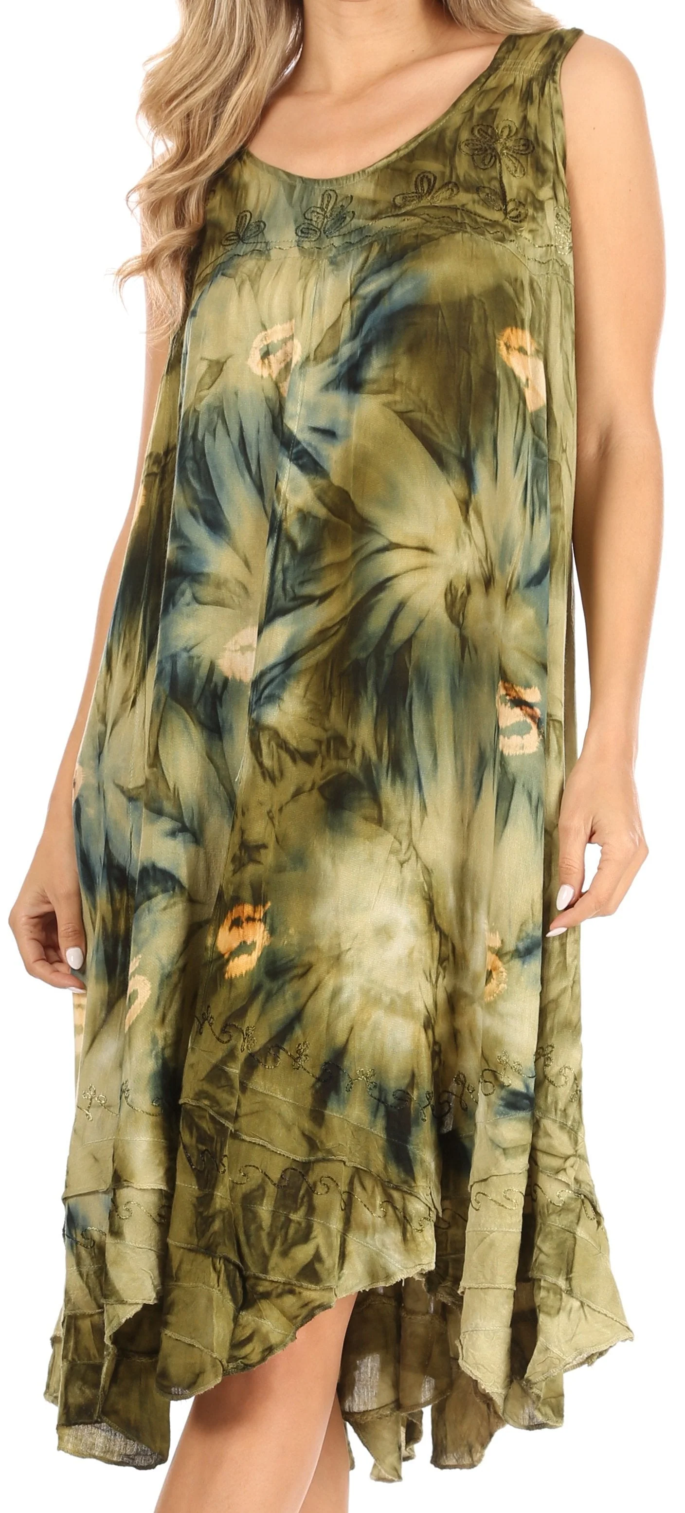 Sakkas Magy Women's Casual Summer Sleeveless Loose Tank Dress Tie-dye Floral Print - Image 21
